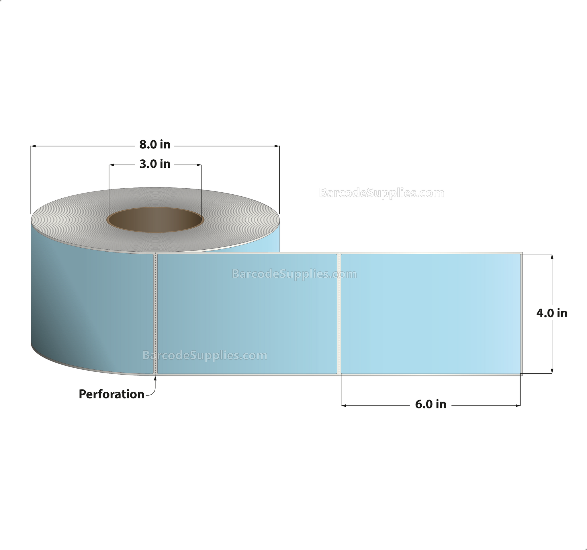 4 x 6 Direct Thermal 2975 Blue Labels With Permanent Acrylic Adhesive - Perforated - 1000 Labels Per Roll - Carton Of 4 Rolls - 4000 Labels Total - MPN: DT46-1PBL