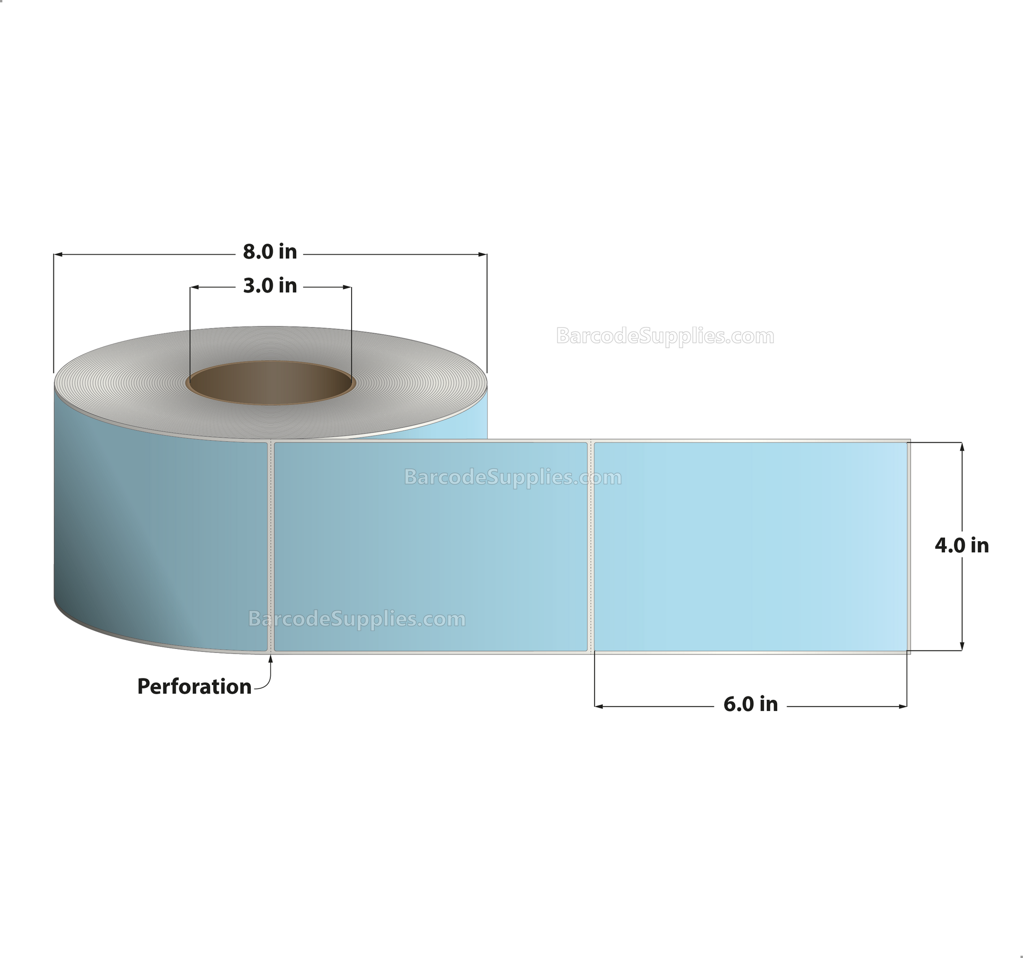 4 x 6 Thermal Transfer 2975 Blue Labels With Permanent Acrylic Adhesive - Perforated - 1000 Labels Per Roll - Carton Of 4 Rolls - 4000 Labels Total - MPN: TH46-1PBL