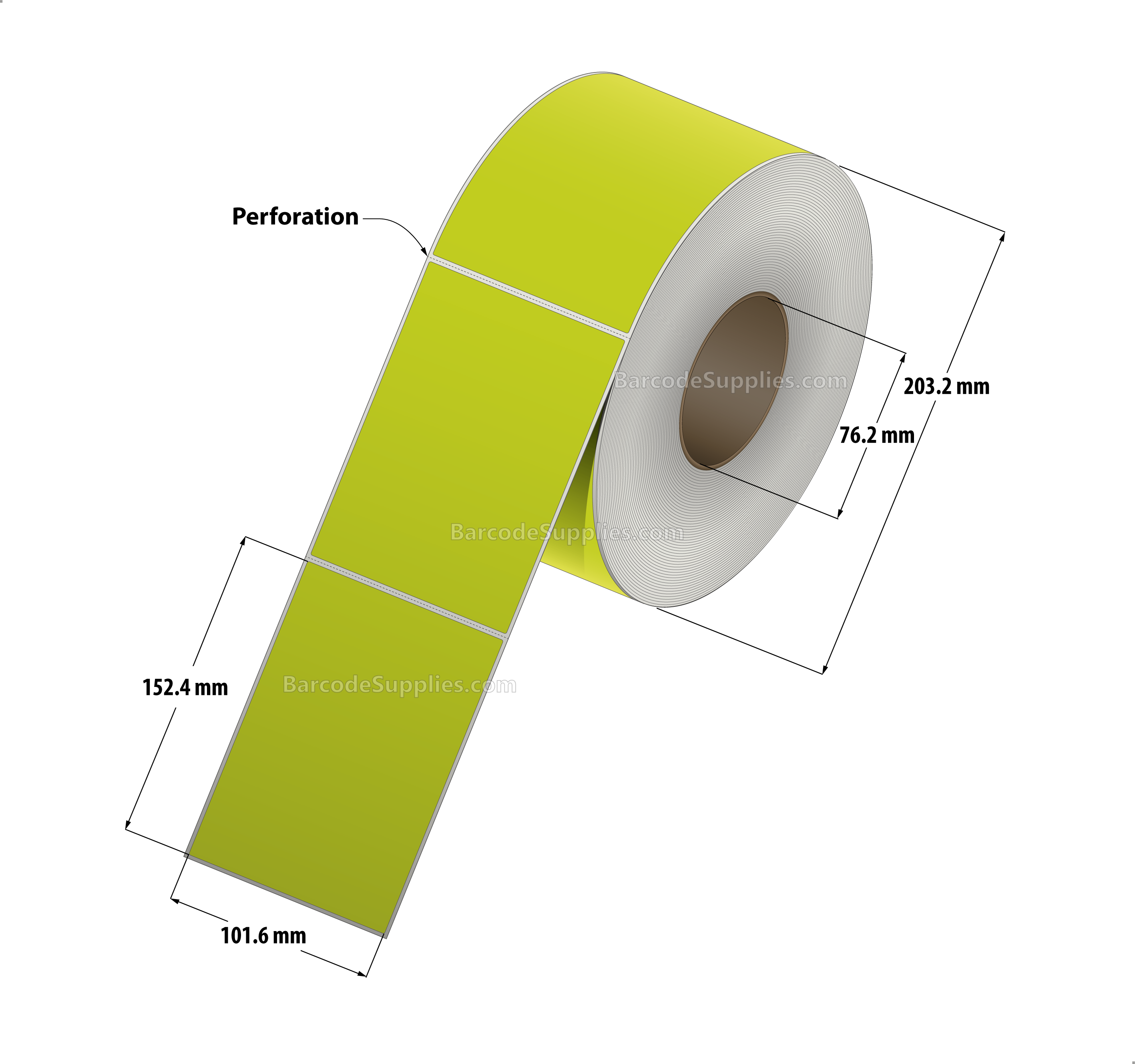 4 x 6 Thermal Transfer Fluorescent Chartreuse Labels With Permanent Adhesive - Perforated - 1000 Labels Per Roll - Carton Of 4 Rolls - 4000 Labels Total - MPN: FL-4-6-1000-CH