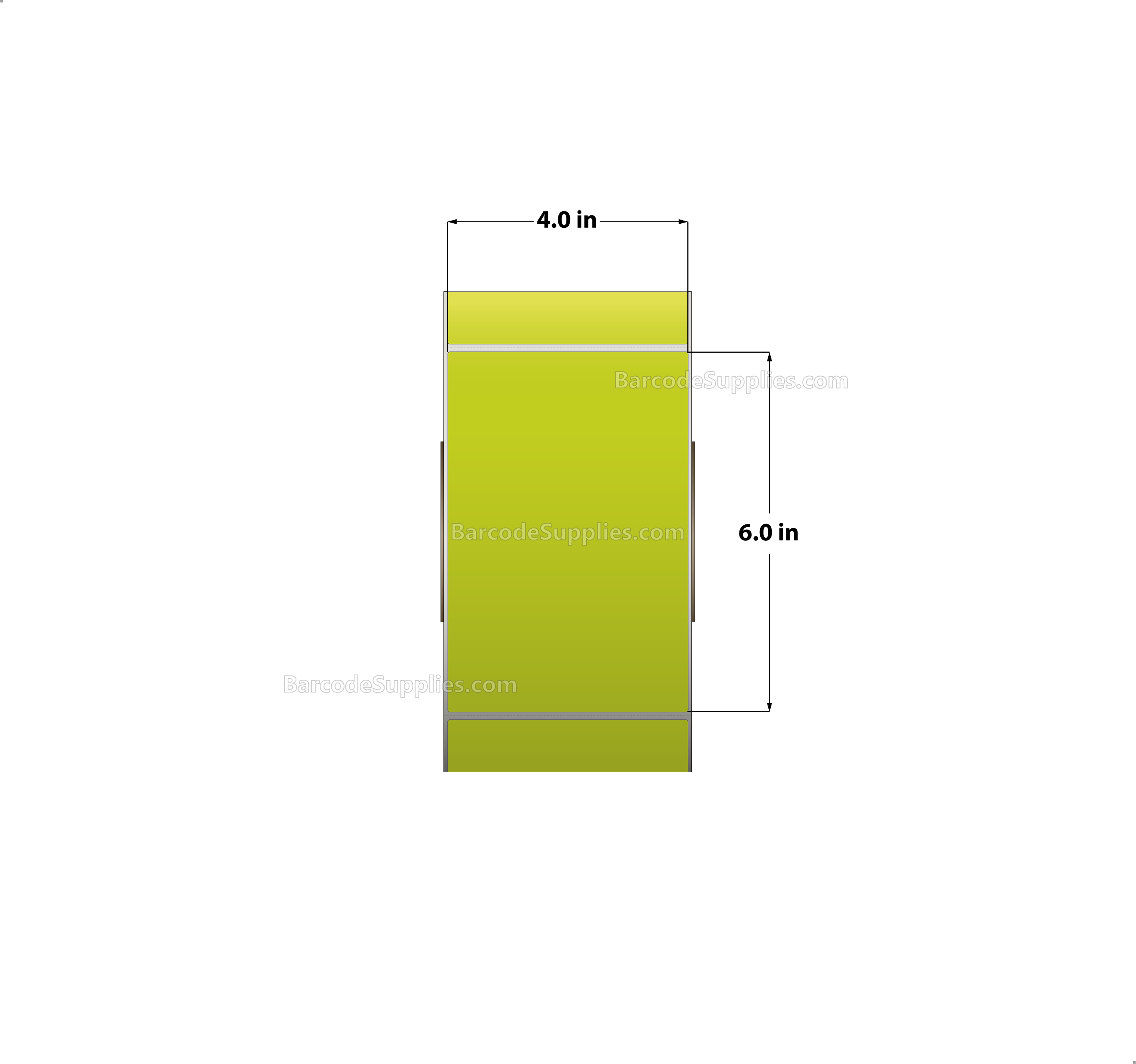 4 x 6 Thermal Transfer Fluorescent Chartreuse Labels With Permanent Adhesive - Perforated - 1000 Labels Per Roll - Carton Of 4 Rolls - 4000 Labels Total - MPN: FL-4-6-1000-CH