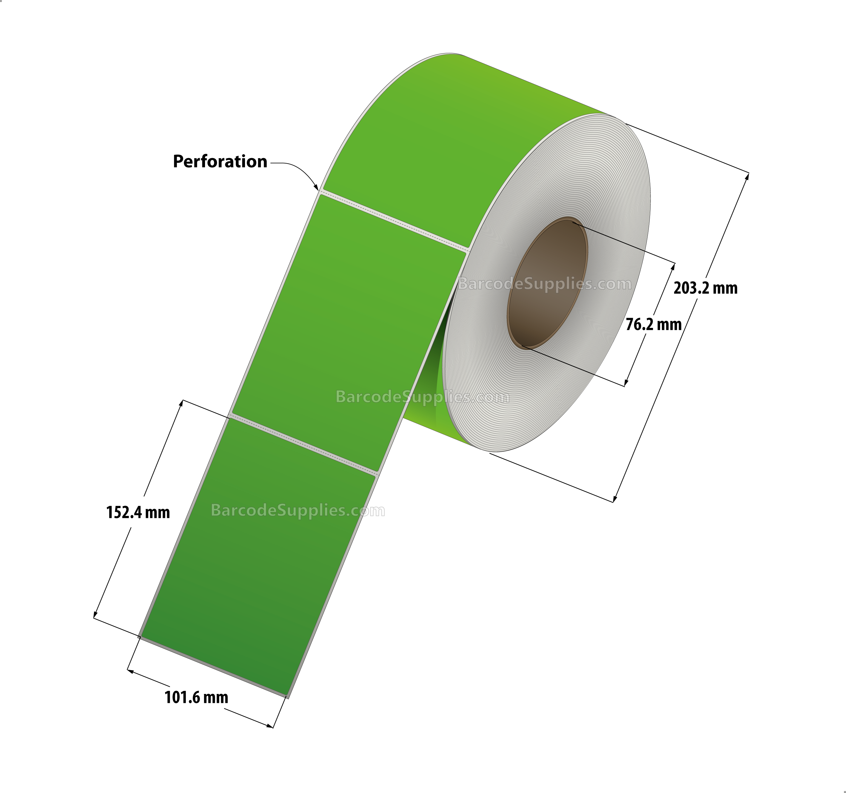 4 x 6 Thermal Transfer Fluorescent Green Labels With Permanent Acrylic Adhesive - Perforated - 1000 Labels Per Roll - Carton Of 4 Rolls - 4000 Labels Total - MPN: TH46-1PFG