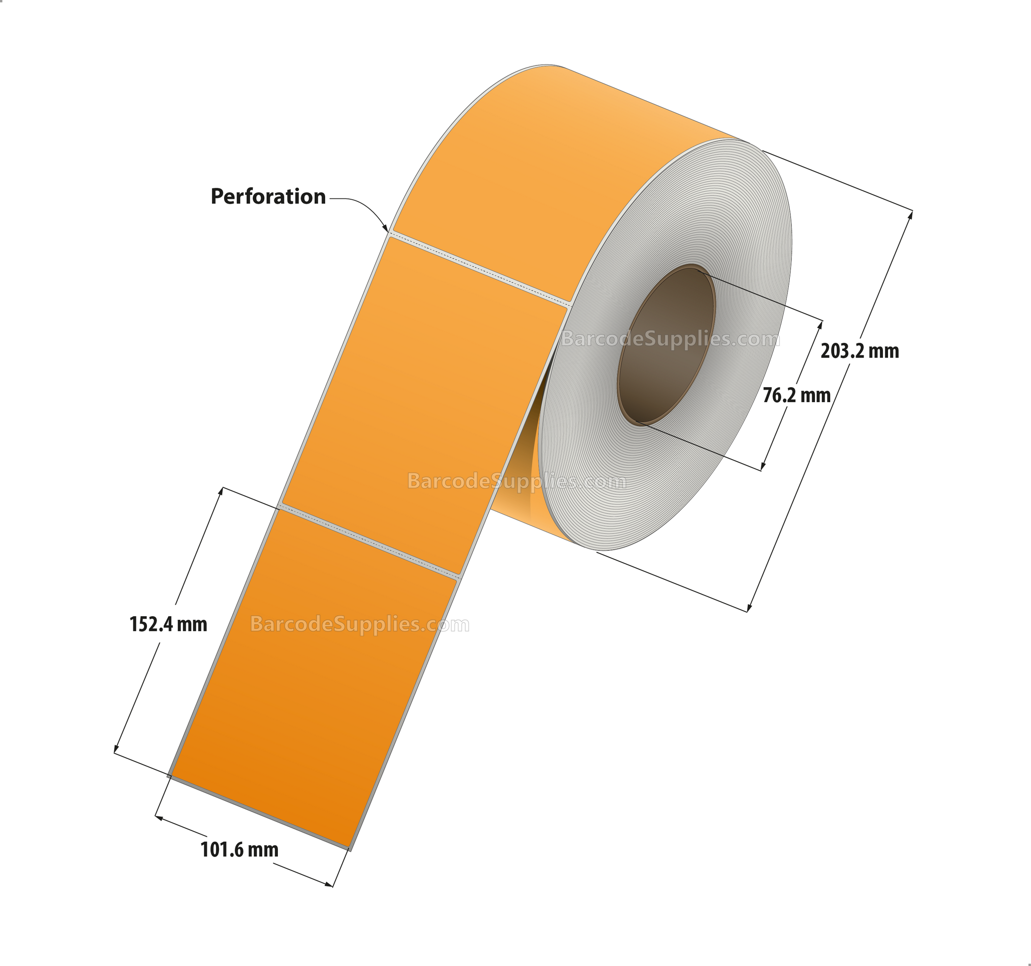 4 x 6 Thermal Transfer 136 Orange Labels With Permanent Acrylic Adhesive - Perforated - 1000 Labels Per Roll - Carton Of 4 Rolls - 4000 Labels Total - MPN: TH46-1PO