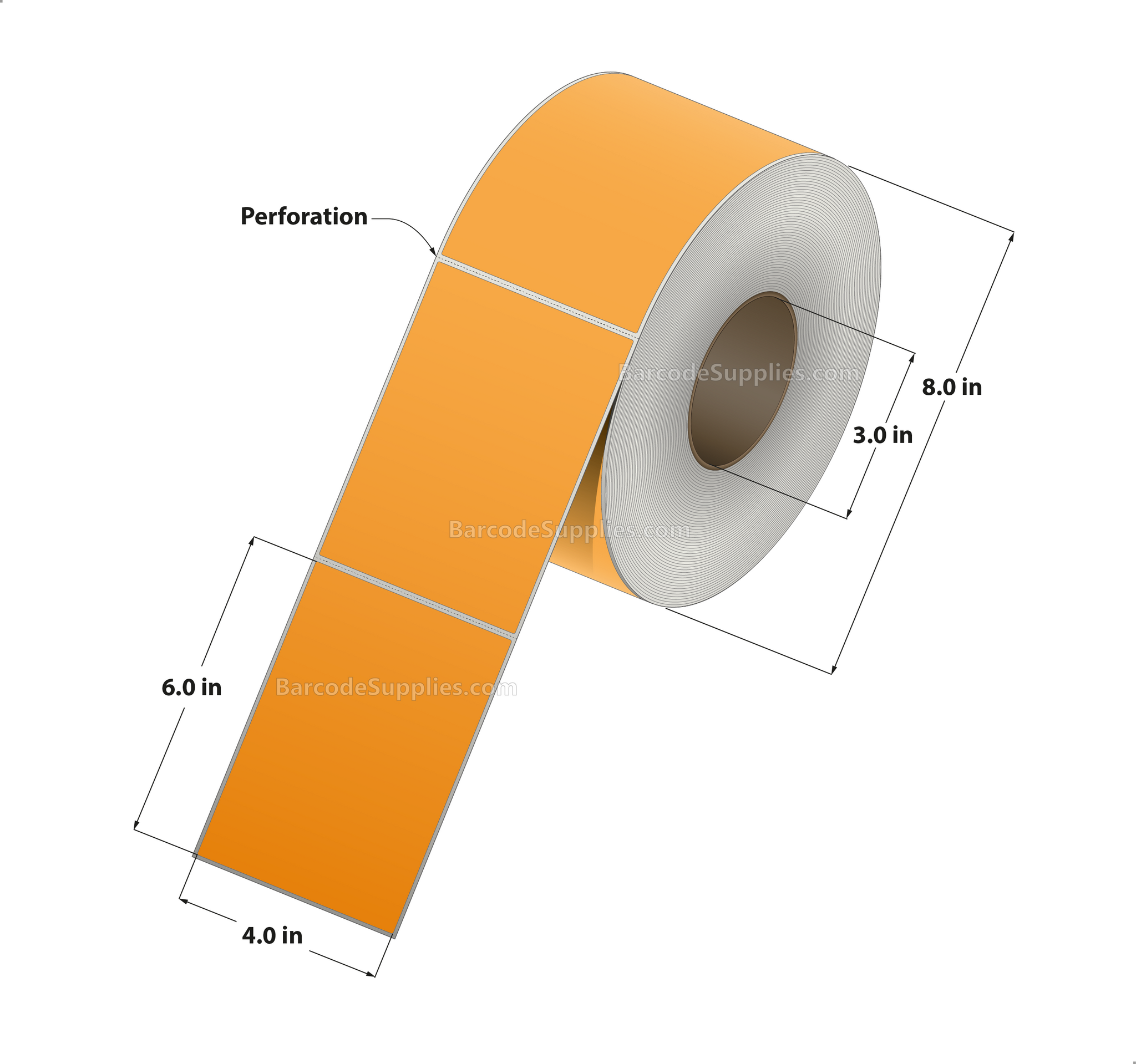 4 x 6 Thermal Transfer Fluorescent 804 Orange Labels With Permanent Adhesive - Perforated - 1000 Labels Per Roll - Carton Of 4 Rolls - 4000 Labels Total - MPN: FL-4-6-1000-OR