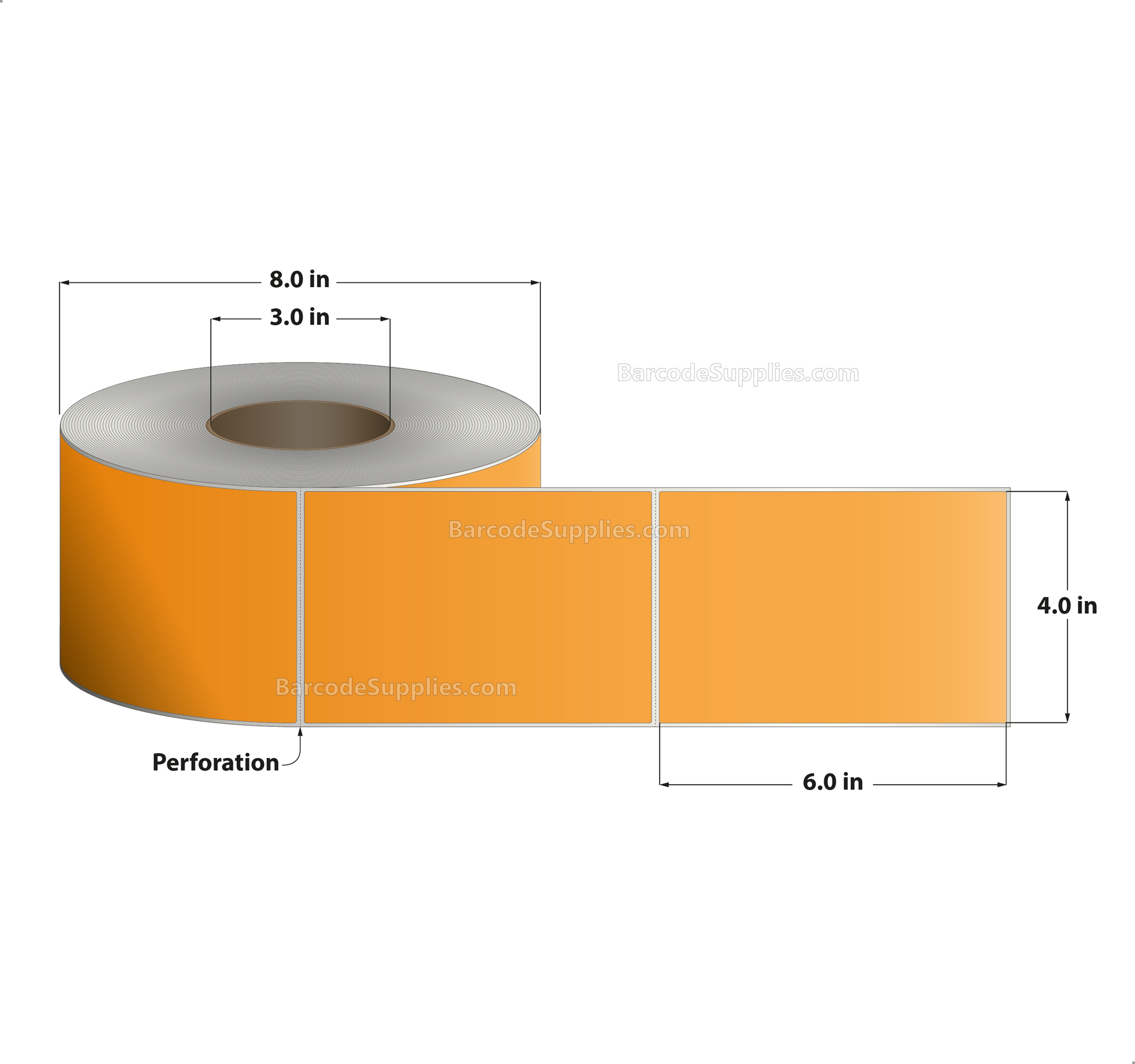 4 x 6 Direct Thermal 136 Orange Labels With Permanent Acrylic Adhesive - Perforated - 1000 Labels Per Roll - Carton Of 4 Rolls - 4000 Labels Total - MPN: DT46-1PO