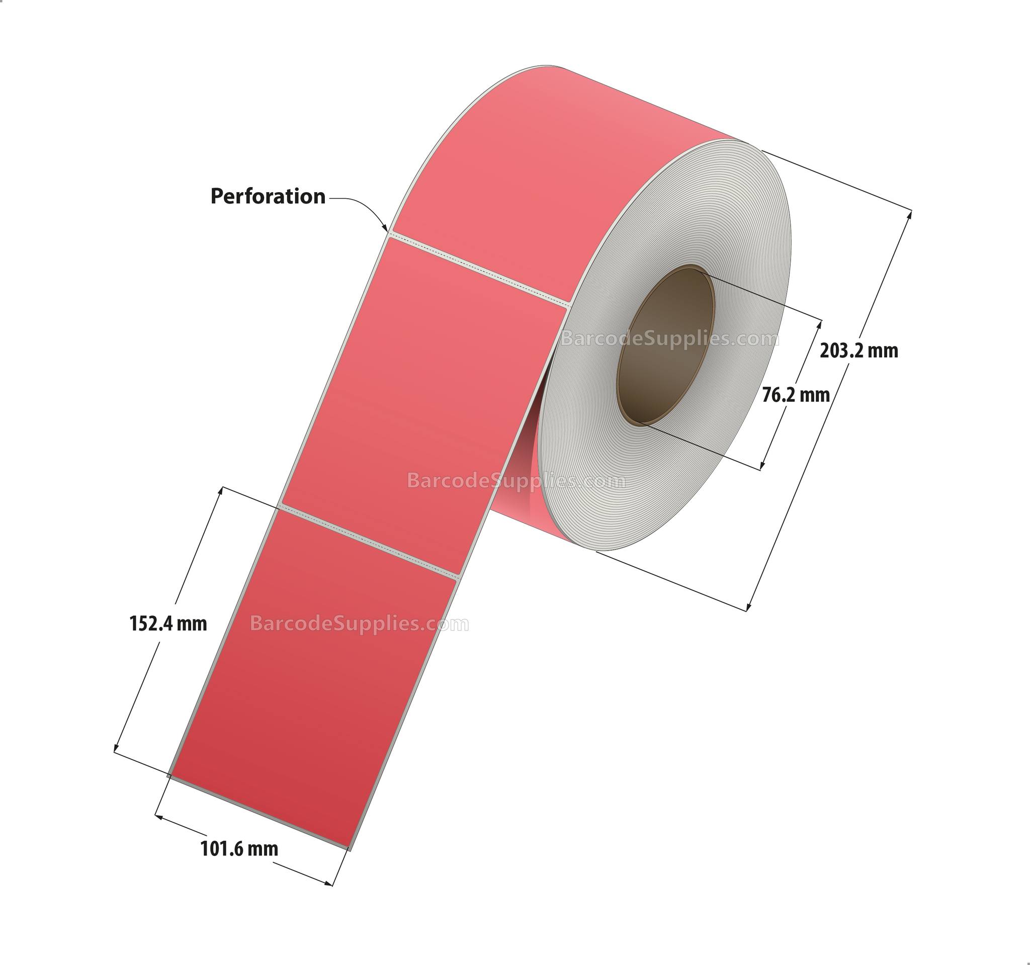 4 x 6 Thermal Transfer Fluorescent 805 Red Labels With Permanent Adhesive - Perforated - 1000 Labels Per Roll - Carton Of 4 Rolls - 4000 Labels Total - MPN: FL-4-6-1000-RD