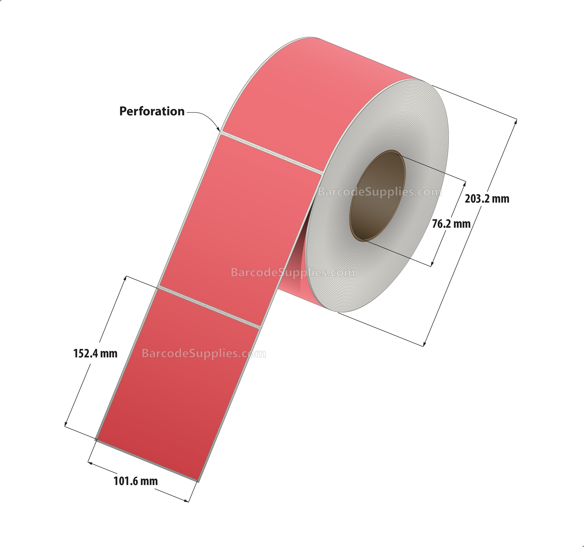 4 x 6 Thermal Transfer Fluorescent Red Labels With Permanent Acrylic Adhesive - Perforated - 1000 Labels Per Roll - Carton Of 4 Rolls - 4000 Labels Total - MPN: TH46-1PFR