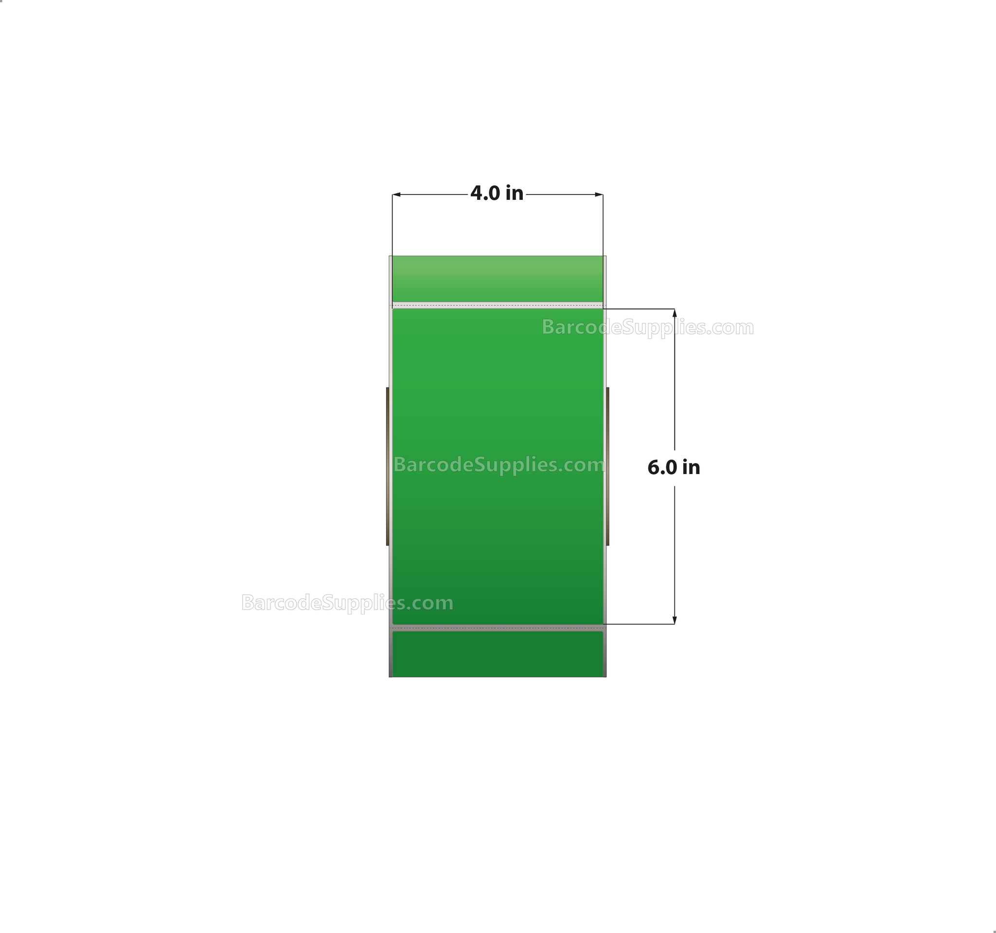 4 x 6 Thermal Transfer Dk Green Labels With Rubber Adhesive - Perforated - 1000 Labels Per Roll - Carton Of 4 Rolls - 4000 Labels Total - MPN: CTT400600-3PF-DK GREEN