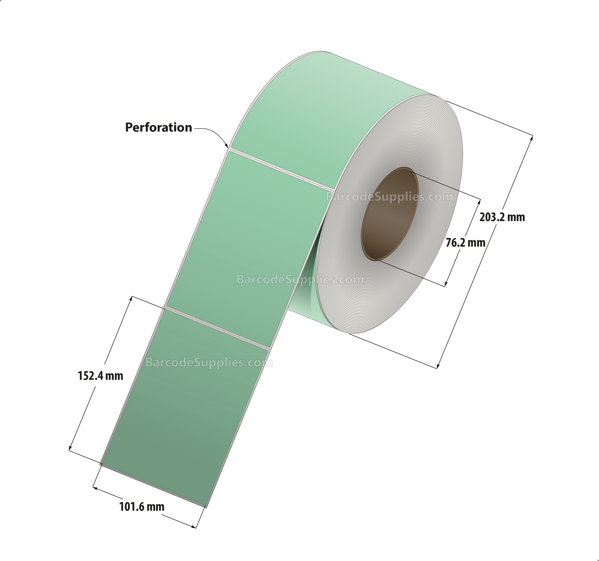 4 x 6 Thermal Transfer 345 Green Labels With Permanent Adhesive - Perforated - 1000 Labels Per Roll - Carton Of 4 Rolls - 4000 Labels Total - MPN: RFC-4-6-1000-GR