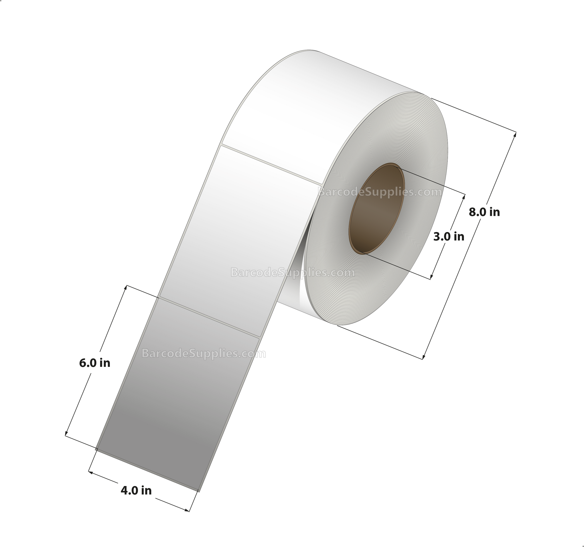 4 x 6 Thermal Transfer White Labels With Rubber Adhesive - No Perforation - 1000 Labels Per Roll - Carton Of 4 Rolls - 4000 Labels Total - MPN: GP4X6TT38-4