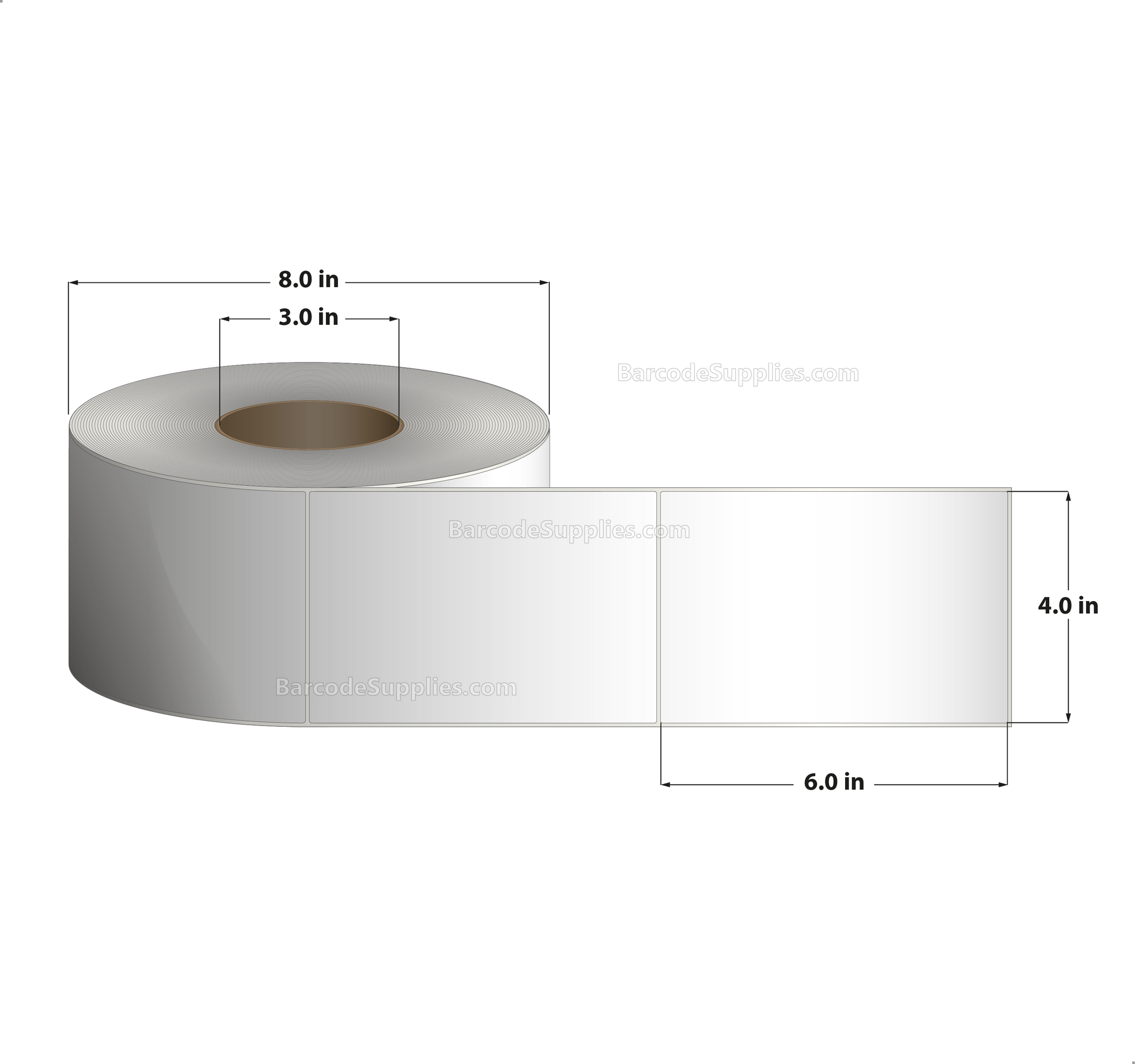 4 x 6 Thermal Transfer White Labels With Rubber Adhesive - No Perforation - 1000 Labels Per Roll - Carton Of 4 Rolls - 4000 Labels Total - MPN: CTT400600-3