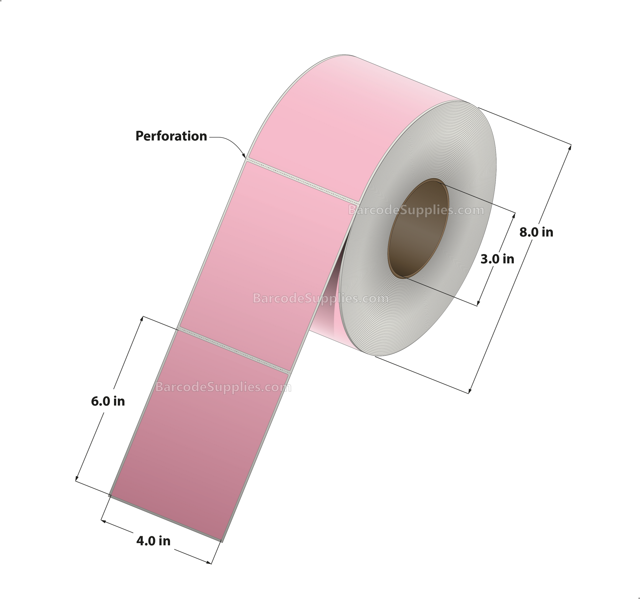 4 x 6 Direct Thermal 196 Pink Labels With Permanent Acrylic Adhesive - Perforated - 1000 Labels Per Roll - Carton Of 4 Rolls - 4000 Labels Total - MPN: DT46-1PP