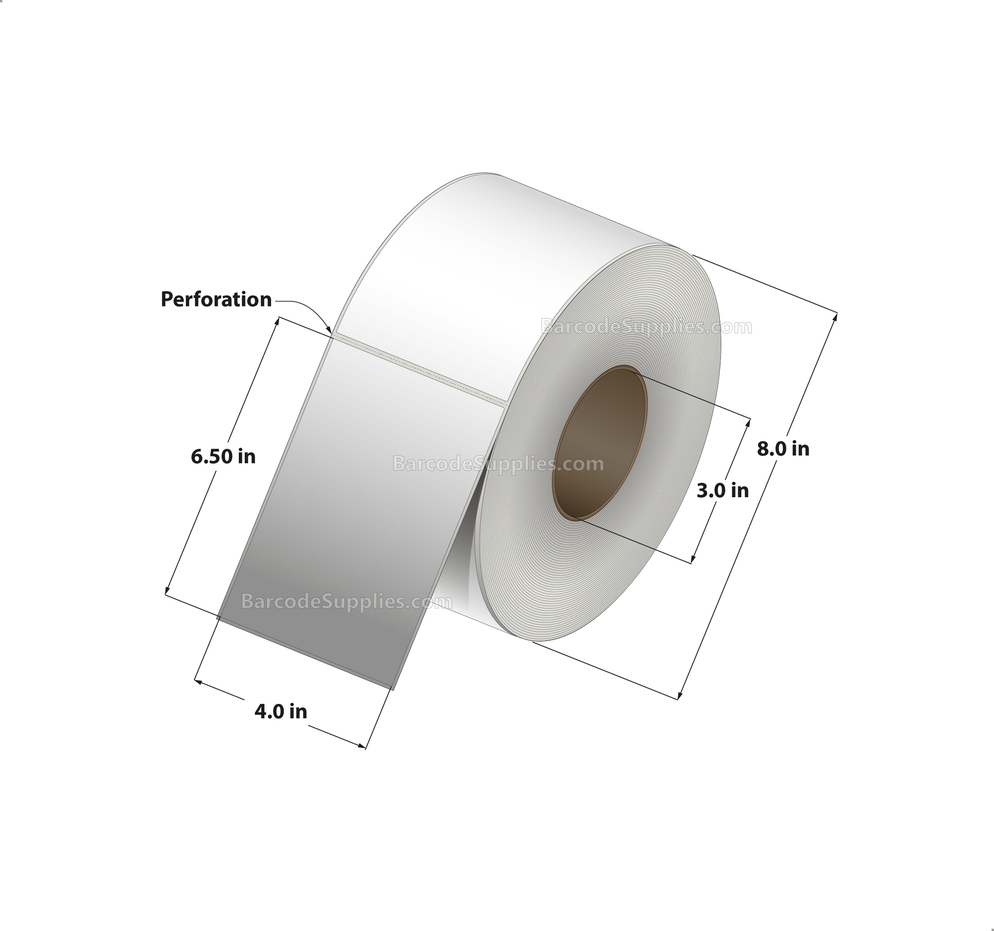 4 x 6.5 Thermal Transfer White Labels With Permanent Adhesive - Perforated - 950 Labels Per Roll - Carton Of 4 Rolls - 3800 Labels Total - MPN: RSP-4-65-950-3