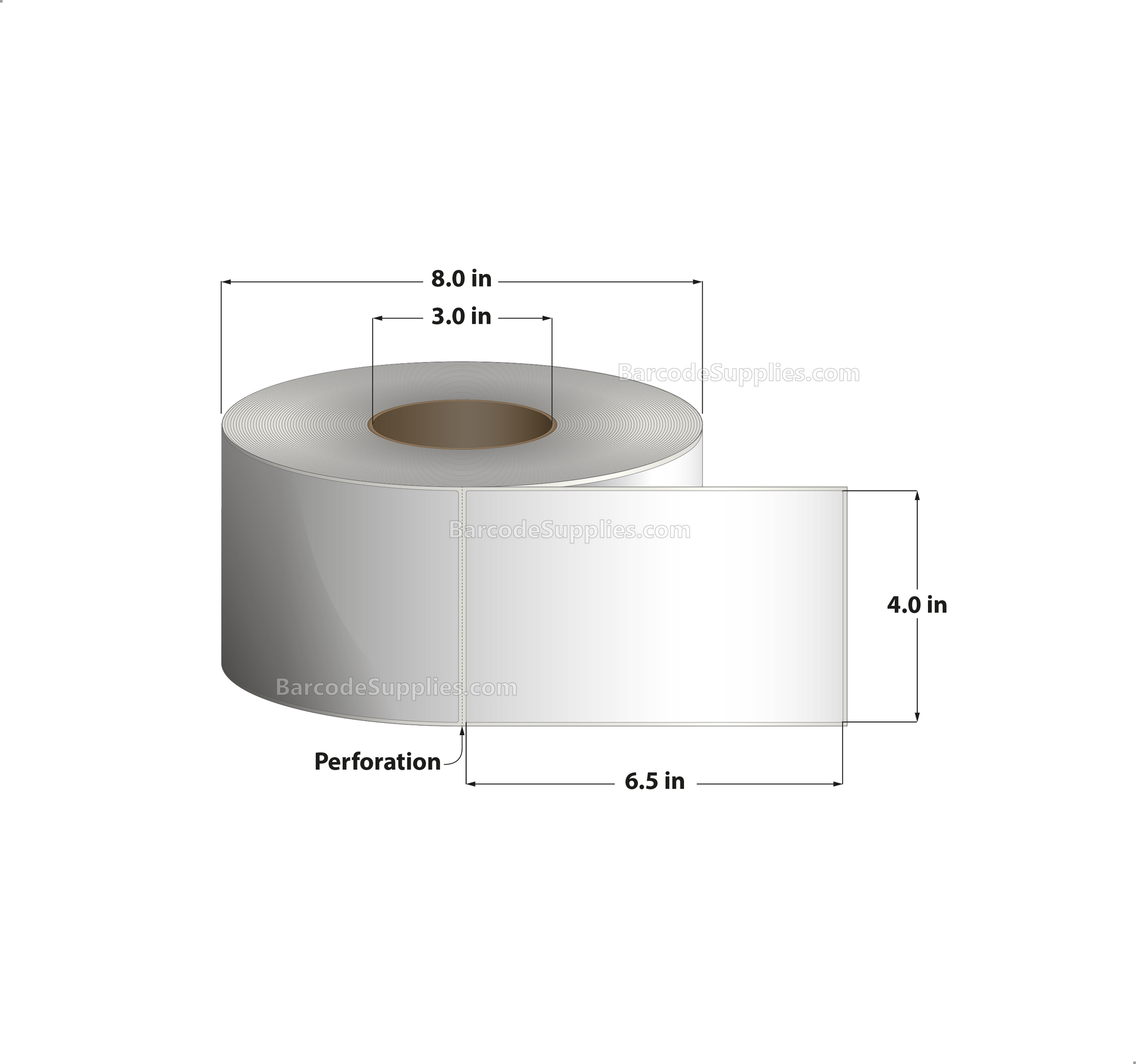 4 x 6.5 Thermal Transfer White Labels With Permanent Adhesive - Perforated - 900 Labels Per Roll - Carton Of 4 Rolls - 3600 Labels Total - MPN: RT-4-65-900-3