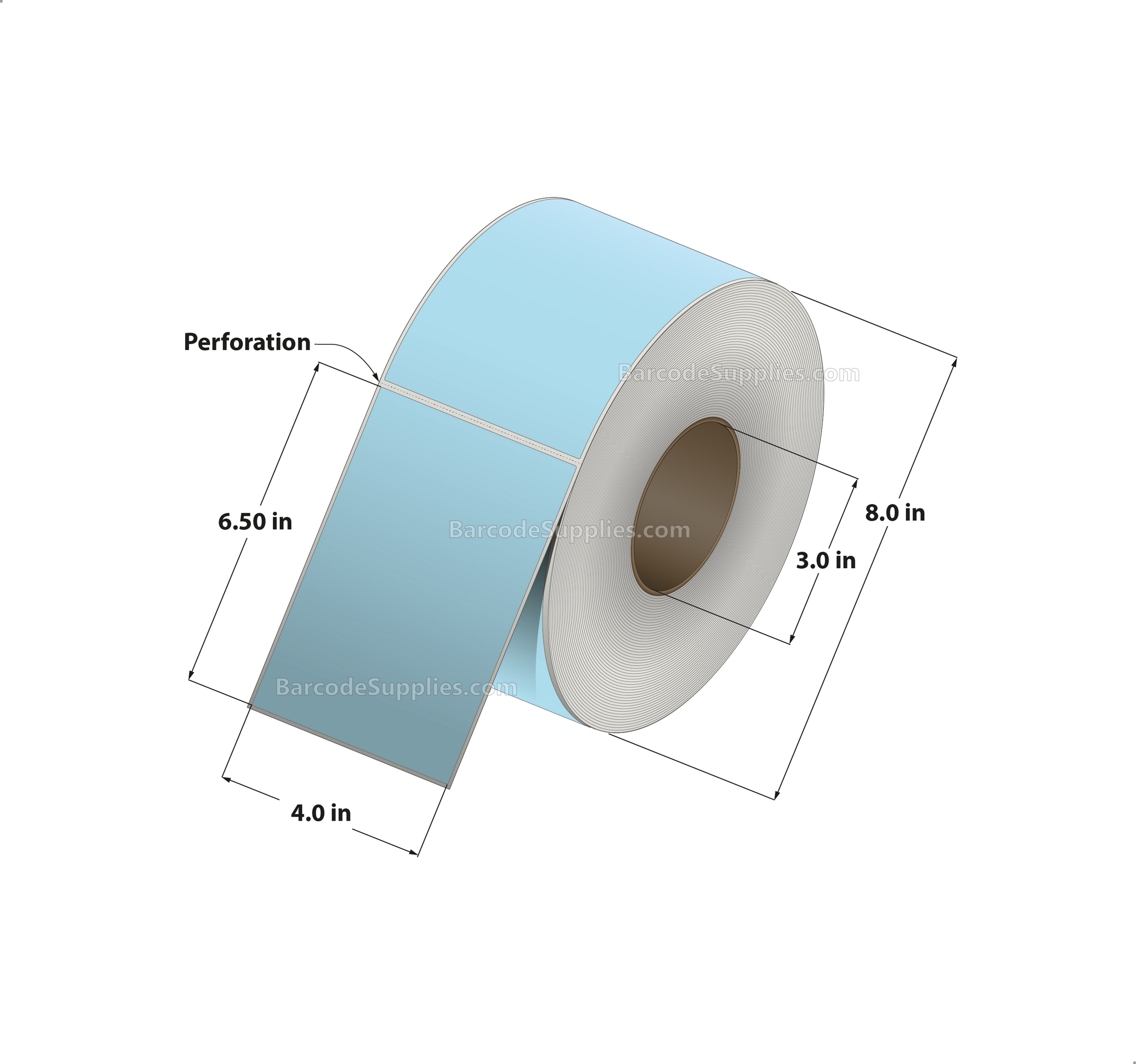 4 x 6.5 Thermal Transfer 2975 Blue Labels With Permanent Acrylic Adhesive - Perforated - 900 Labels Per Roll - Carton Of 4 Rolls - 3600 Labels Total - MPN: TH465-1PBL