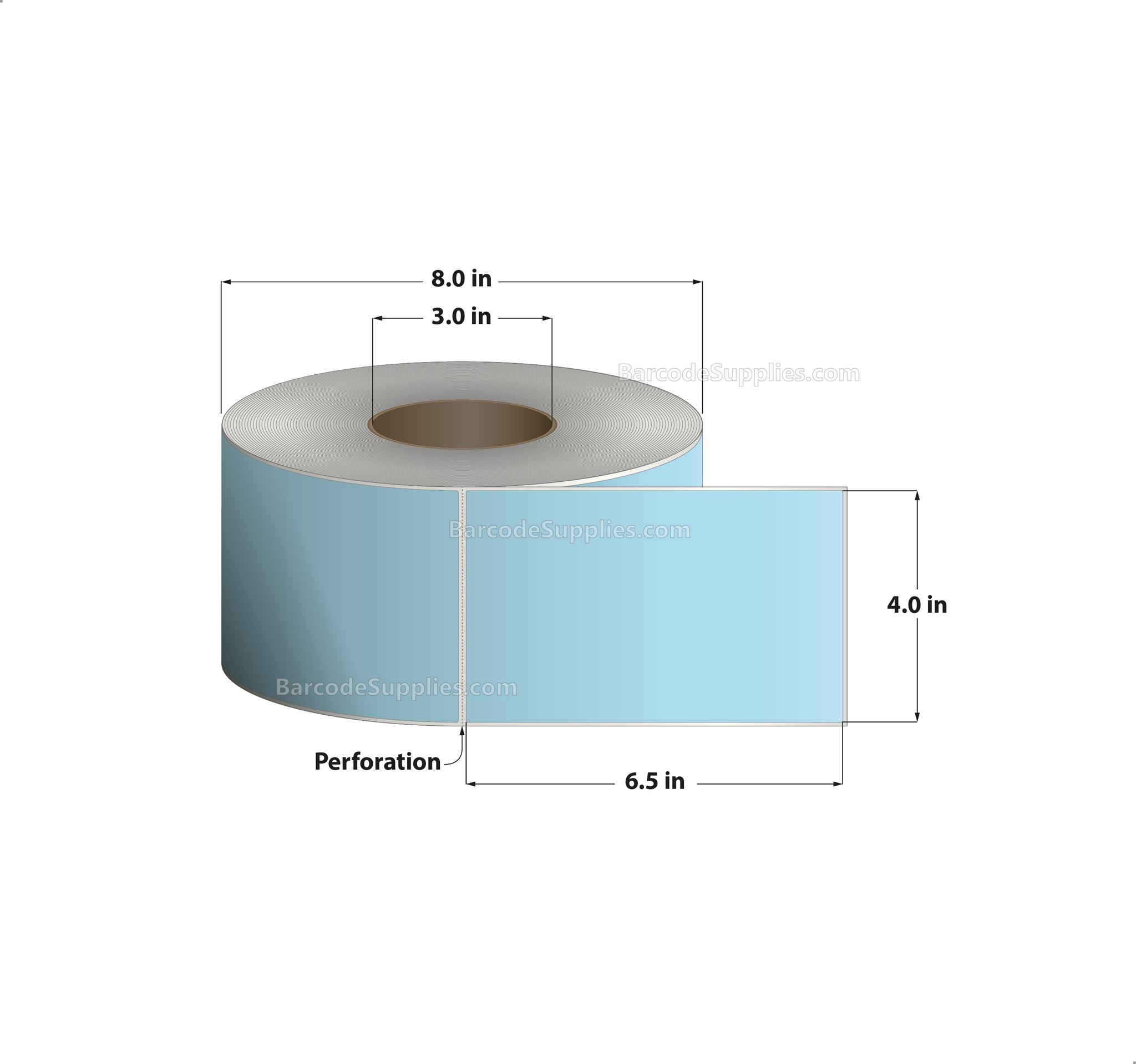 4 x 6.5 Thermal Transfer 290 Blue Labels With Permanent Adhesive - Perforated - 900 Labels Per Roll - Carton Of 4 Rolls - 3600 Labels Total - MPN: RFC-4-65-900-BL