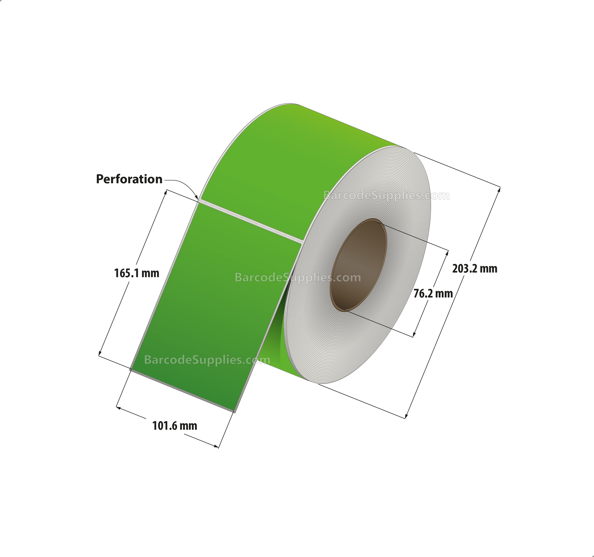 4 x 6.5 Thermal Transfer Fluorescent Green Labels With Permanent Acrylic Adhesive - Perforated - 900 Labels Per Roll - Carton Of 4 Rolls - 3600 Labels Total - MPN: TH465-1PFG