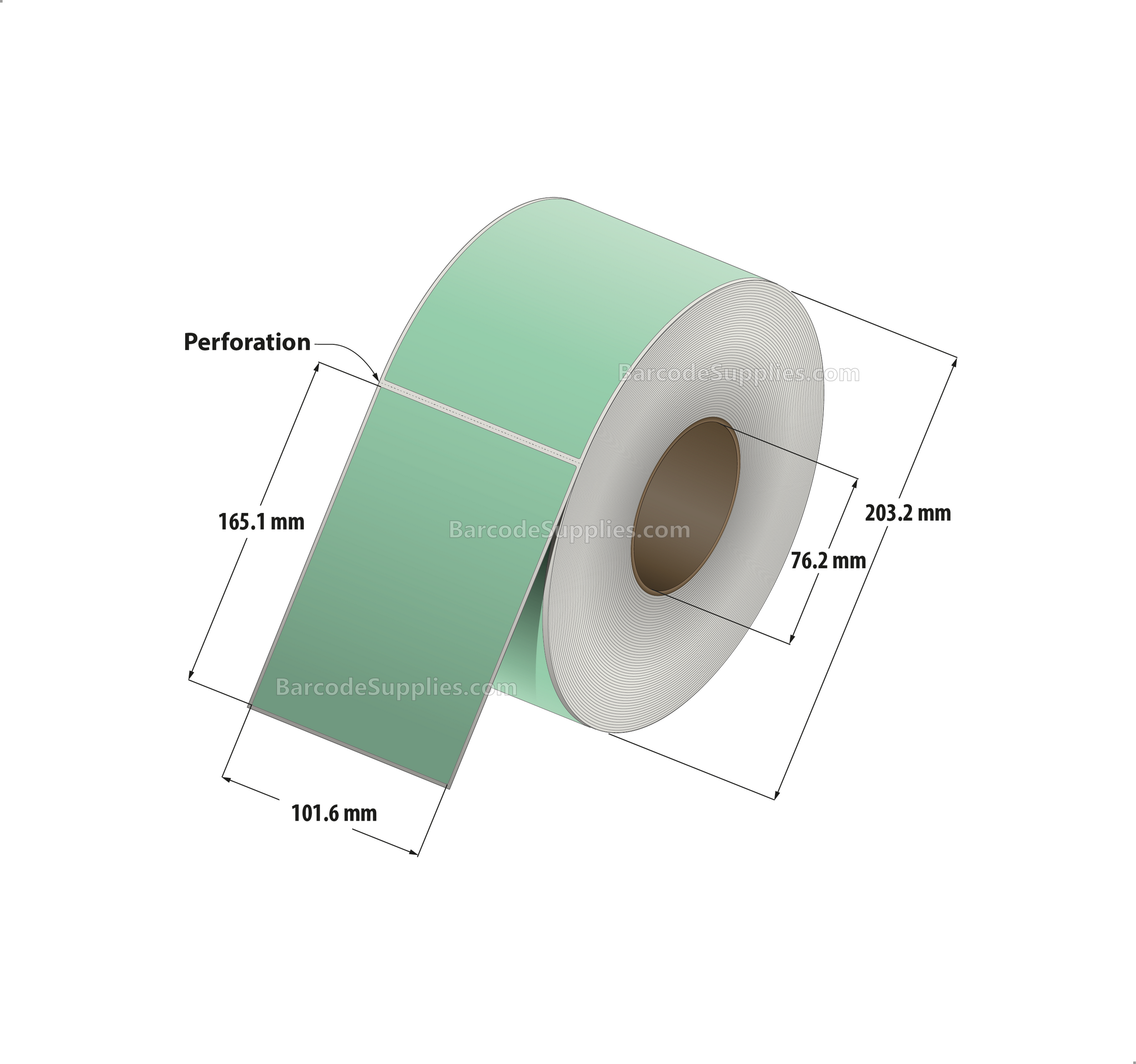 4 x 6.5 Thermal Transfer 345 Green Labels With Permanent Adhesive - Perforated - 900 Labels Per Roll - Carton Of 4 Rolls - 3600 Labels Total - MPN: RFC-4-65-900-GR