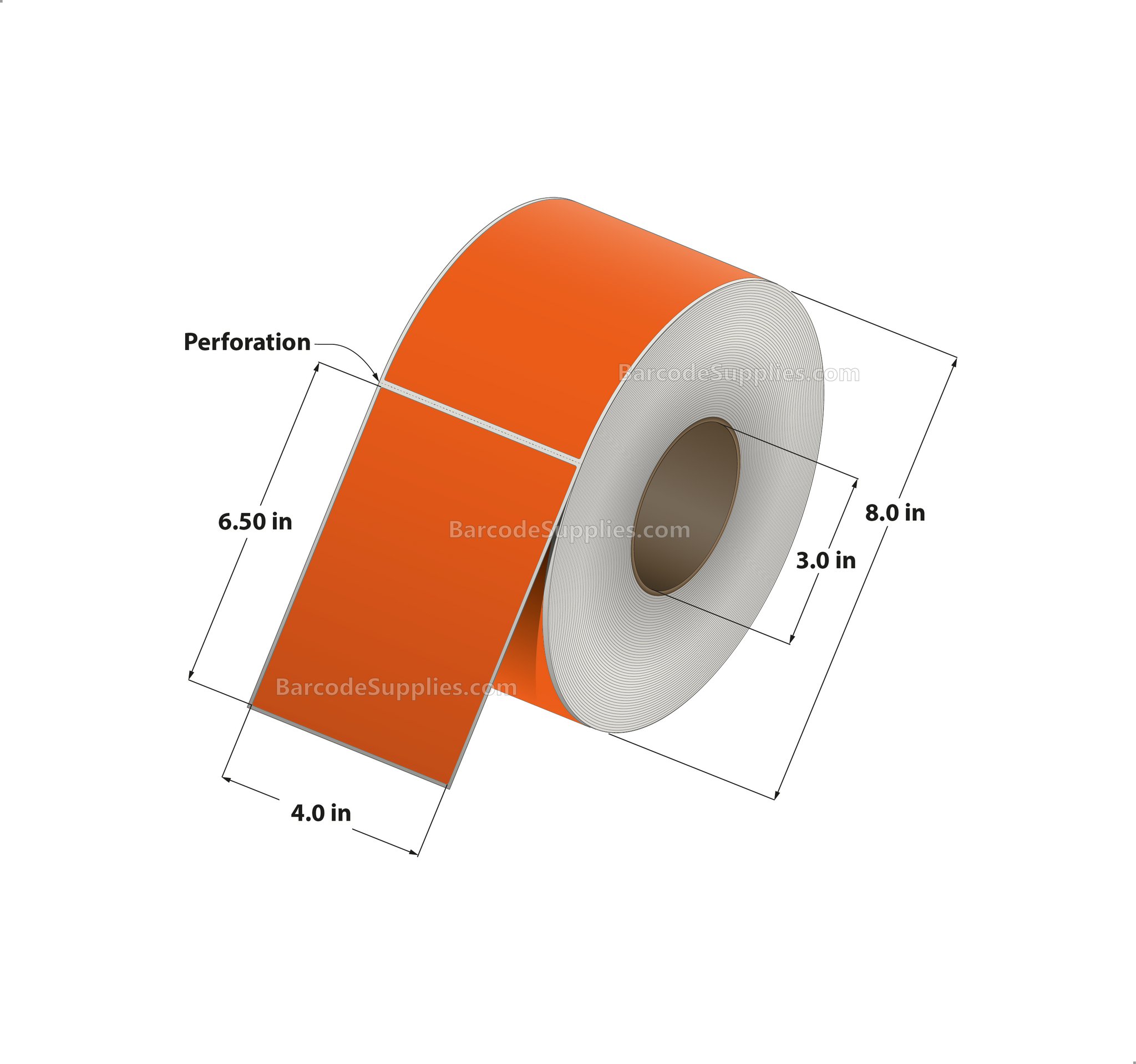 4 x 6.5 Thermal Transfer 1495 Orange Labels With Permanent Adhesive - Perforated - 900 Labels Per Roll - Carton Of 4 Rolls - 3600 Labels Total - MPN: RFC-4-65-900-OR