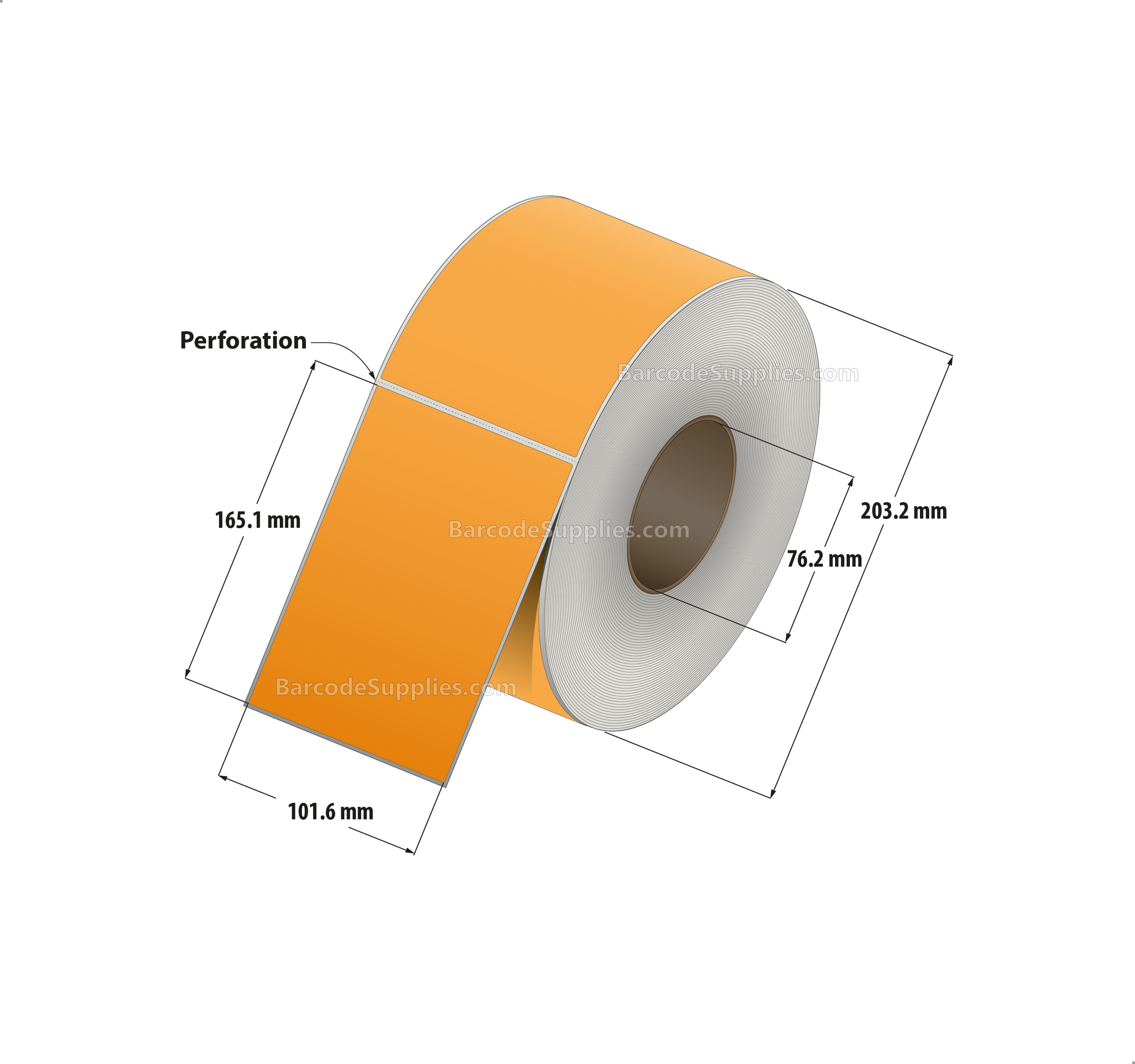 4 x 6.5 Thermal Transfer 136 Orange Labels With Permanent Acrylic Adhesive - Perforated - 900 Labels Per Roll - Carton Of 4 Rolls - 3600 Labels Total - MPN: TH465-1PO