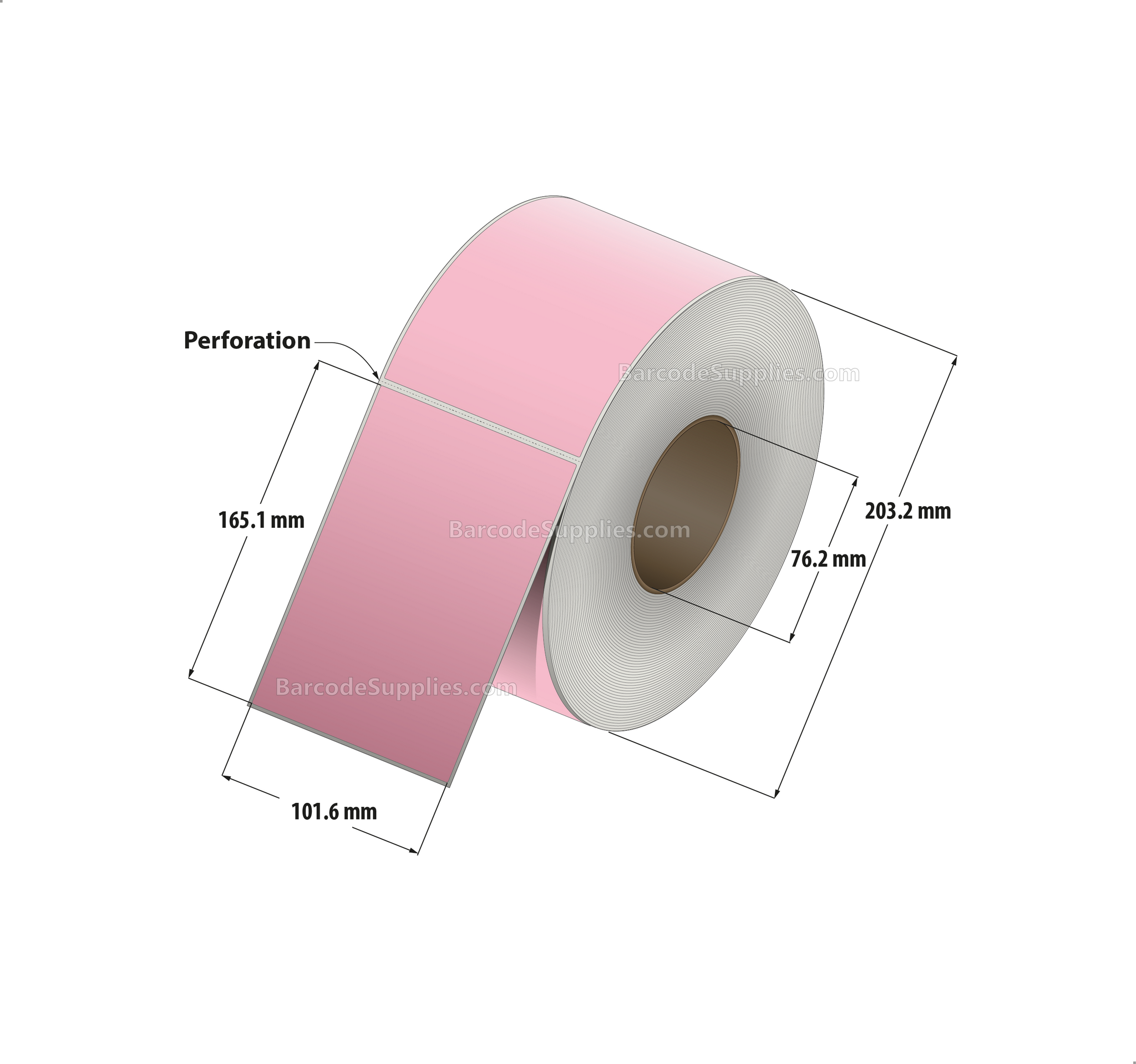 4 x 6.5 Thermal Transfer 176 Pink Labels With Permanent Adhesive - Perforated - 900 Labels Per Roll - Carton Of 4 Rolls - 3600 Labels Total - MPN: RFC-4-65-900-PK
