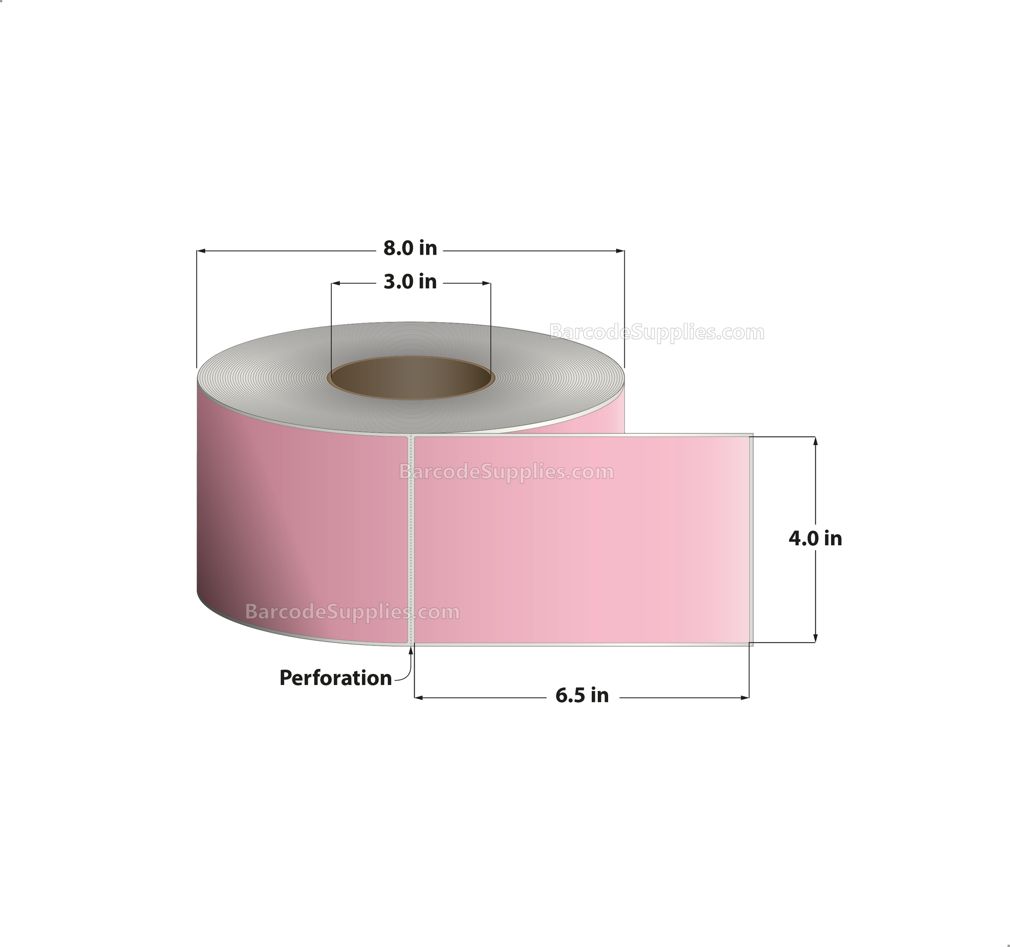 4 x 6.5 Thermal Transfer 196 Pink Labels With Permanent Acrylic Adhesive - Perforated - 900 Labels Per Roll - Carton Of 4 Rolls - 3600 Labels Total - MPN: TH465-1PP