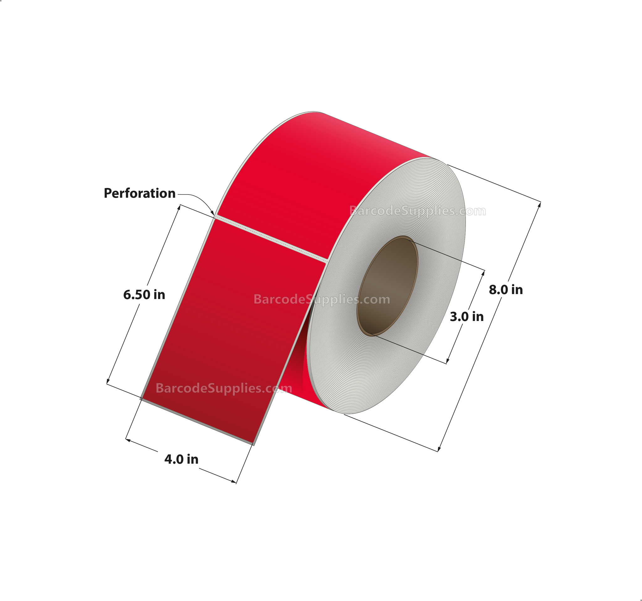 4 x 6.5 Thermal Transfer 032 Red Labels With Permanent Adhesive - Perforated - 900 Labels Per Roll - Carton Of 4 Rolls - 3600 Labels Total - MPN: RFC-4-65-900-RD