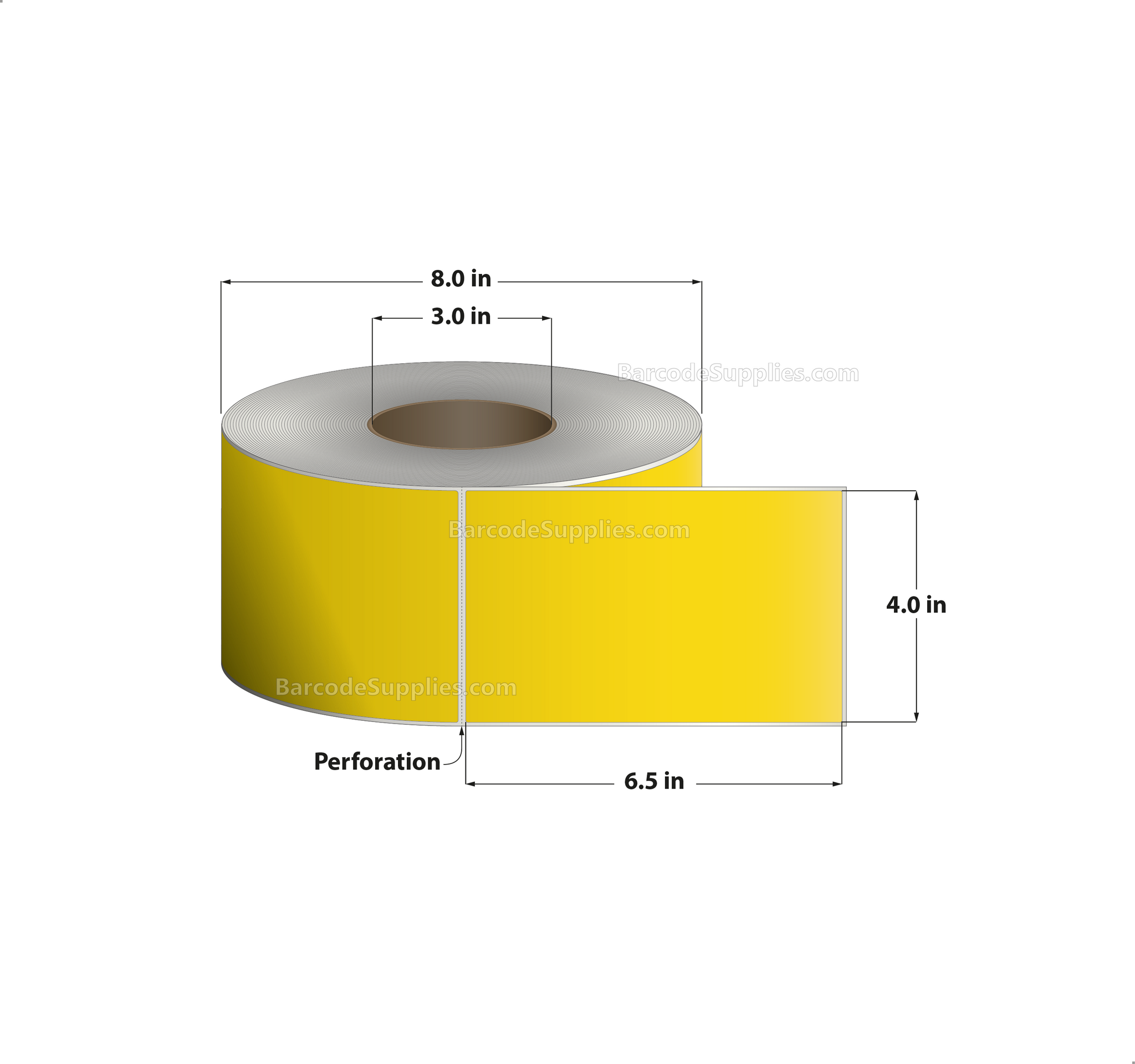 Products 4 x 6.5 Thermal Transfer Pantone Yellow Labels With Permanent Adhesive - Perforated - 900 Labels Per Roll - Carton Of 4 Rolls - 3600 Labels Total - MPN: RFC-4-65-900-YL