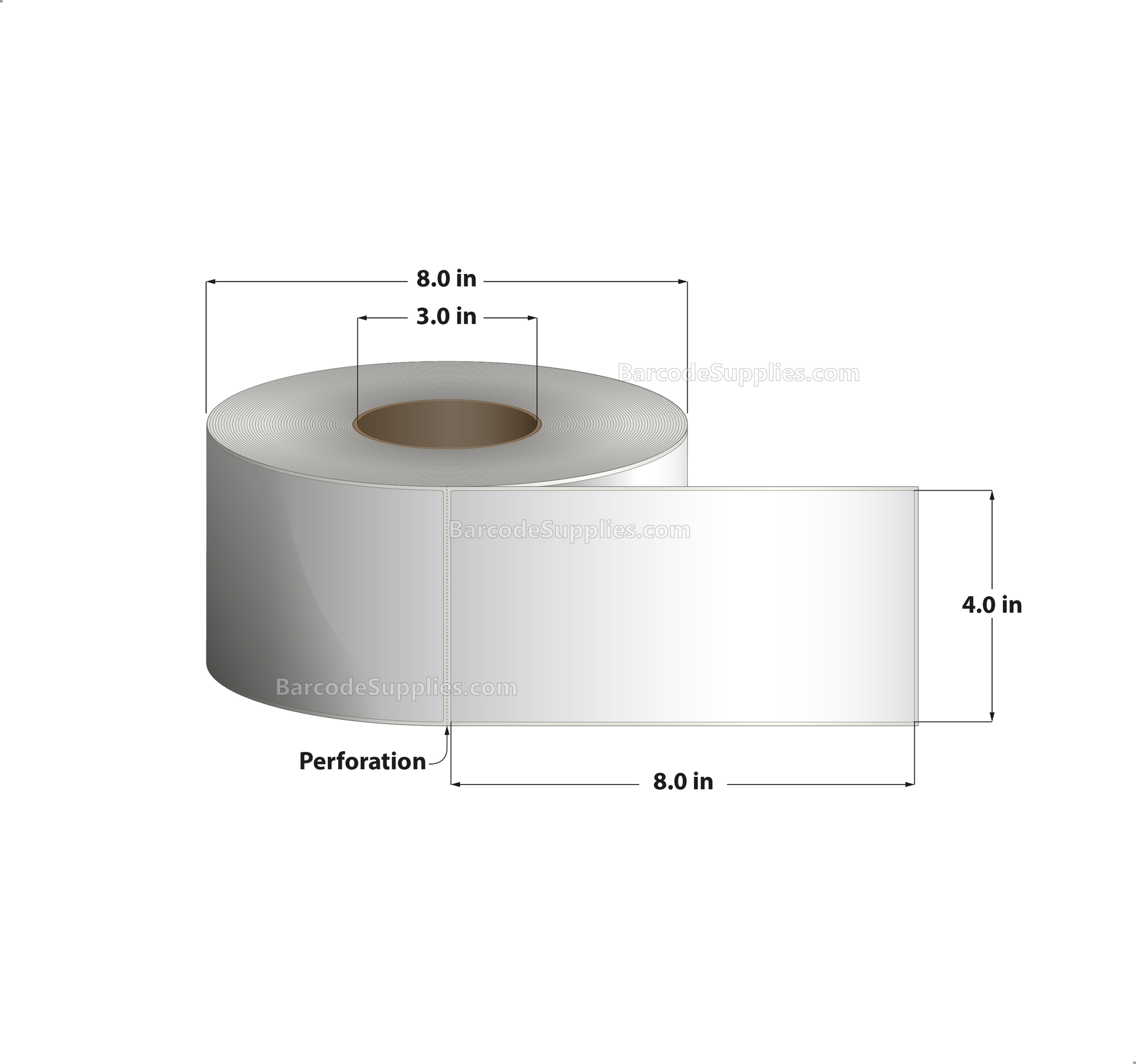 4 x 8 Direct Thermal White Labels With Acrylic Adhesive - Perforated - 750 Labels Per Roll - Carton Of 4 Rolls - 3000 Labels Total - MPN: RDS-4-8-750-3