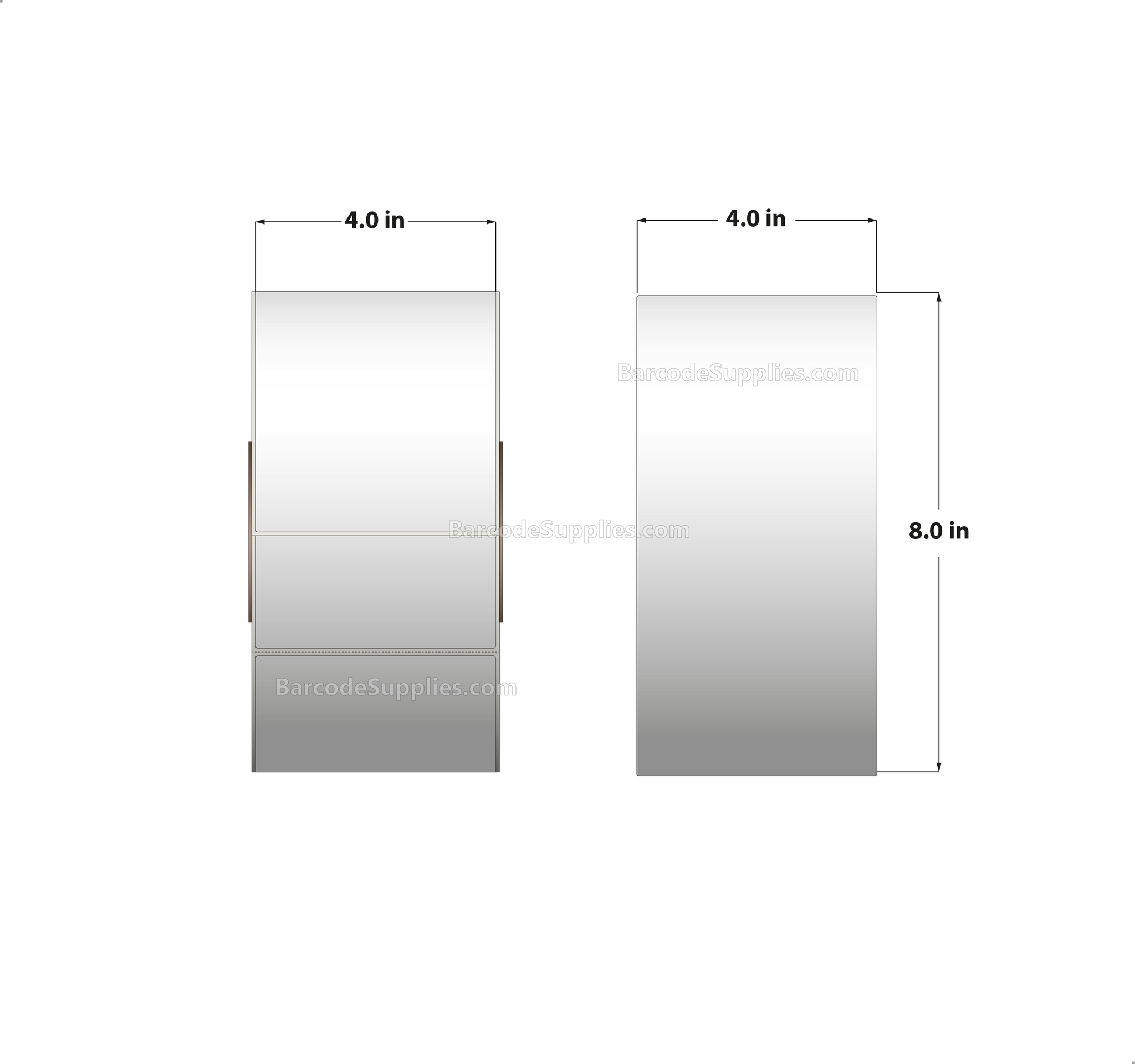 4 x 8 Direct Thermal White Labels With Acrylic Adhesive - Perforated - 750 Labels Per Roll - Carton Of 4 Rolls - 3000 Labels Total - MPN: RDS-4-8-750-3