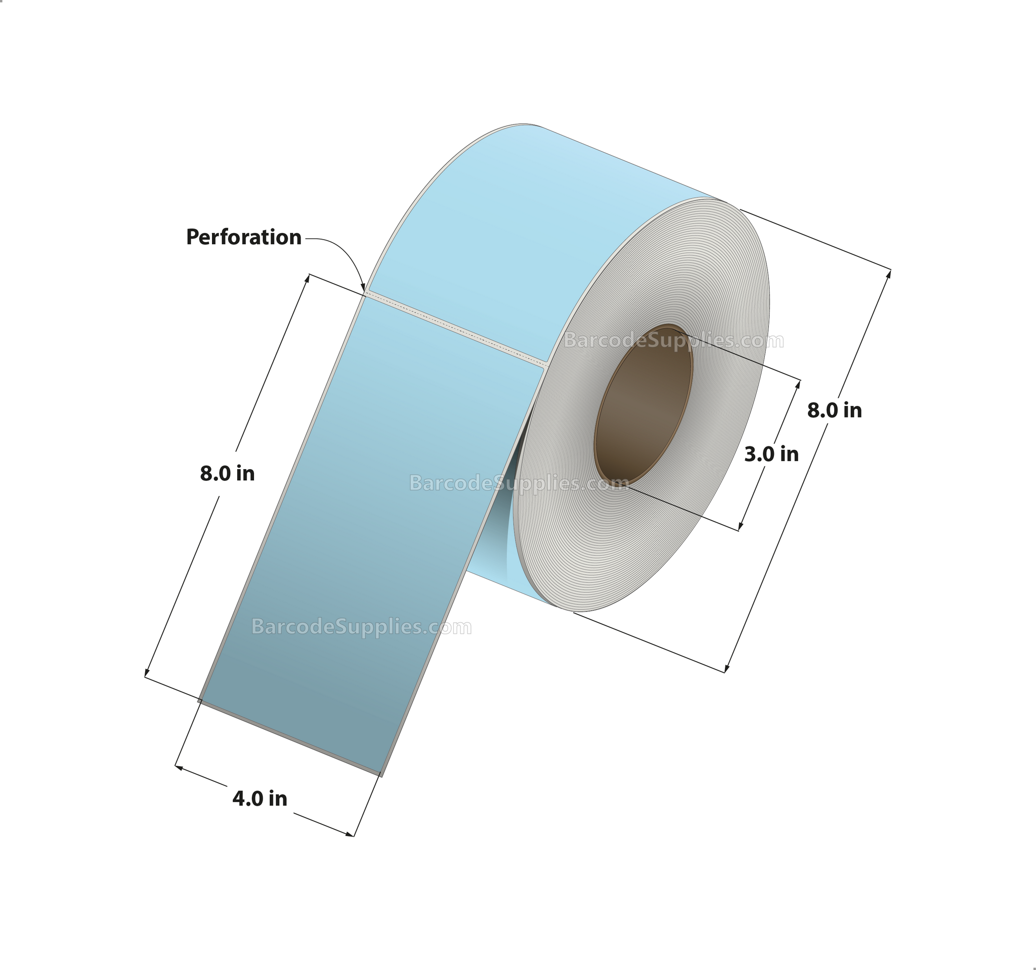 4 x 8 Thermal Transfer 290 Blue Labels With Permanent Adhesive - Perforated - 750 Labels Per Roll - Carton Of 4 Rolls - 3000 Labels Total - MPN: RFC-4-8-750-BL