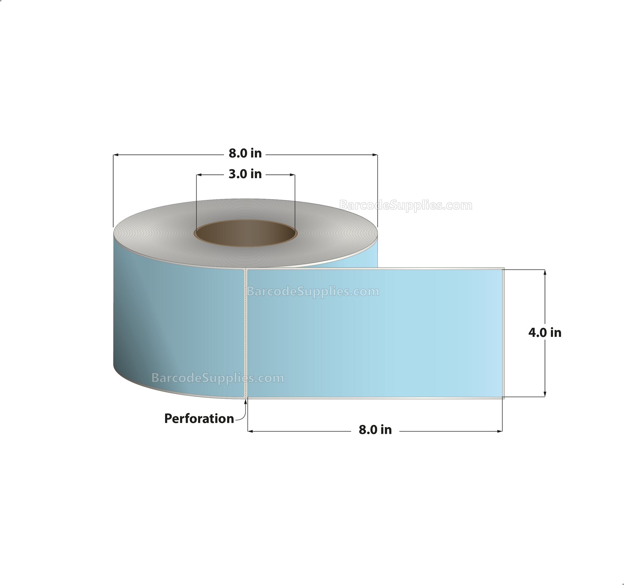 4 x 8 Thermal Transfer 290 Blue Labels With Permanent Adhesive - Perforated - 750 Labels Per Roll - Carton Of 4 Rolls - 3000 Labels Total - MPN: RFC-4-8-750-BL
