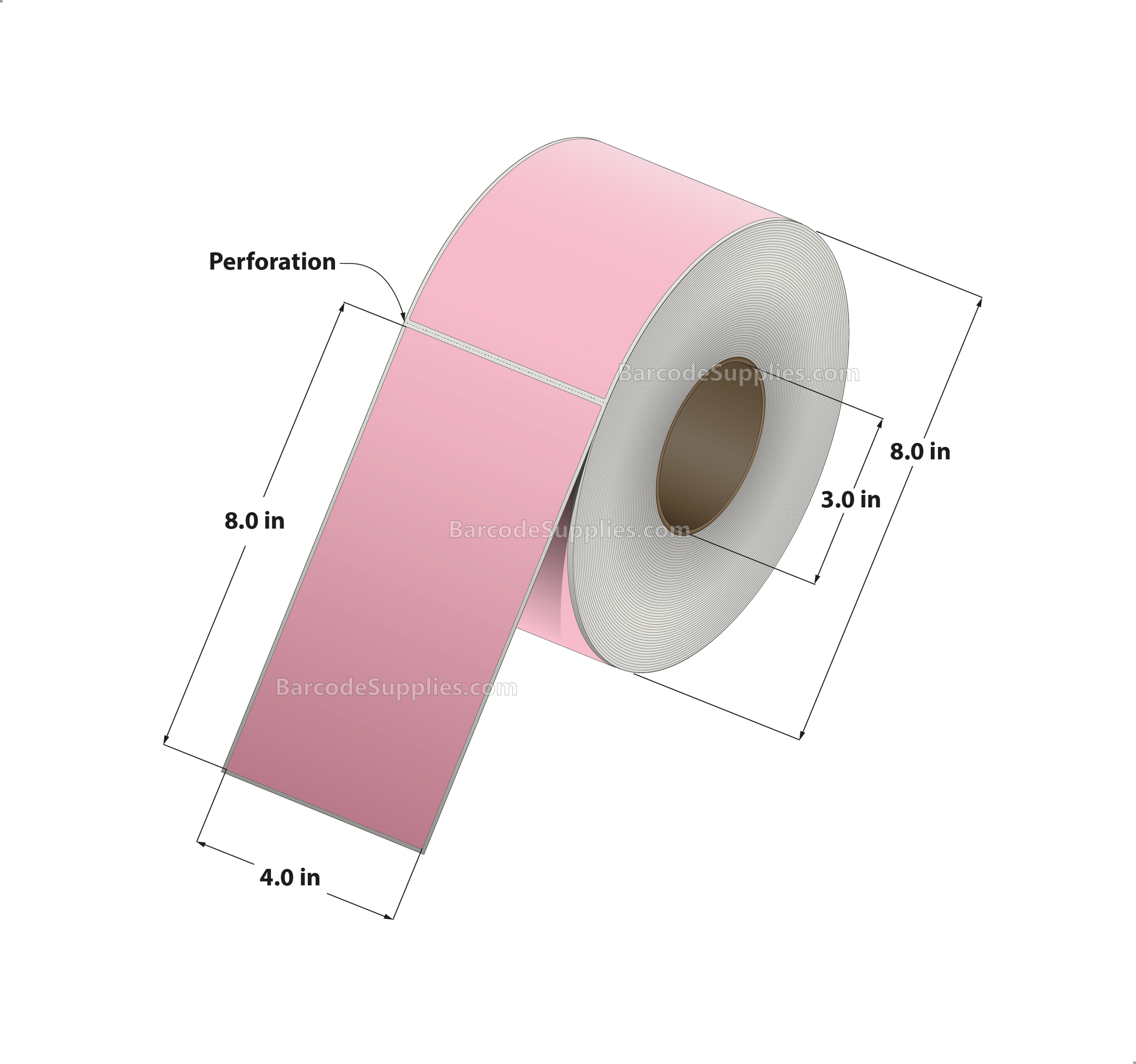 4 x 8 Thermal Transfer 176 Pink Labels With Permanent Adhesive - Perforated - 750 Labels Per Roll - Carton Of 4 Rolls - 3000 Labels Total - MPN: RFC-4-8-750-PK