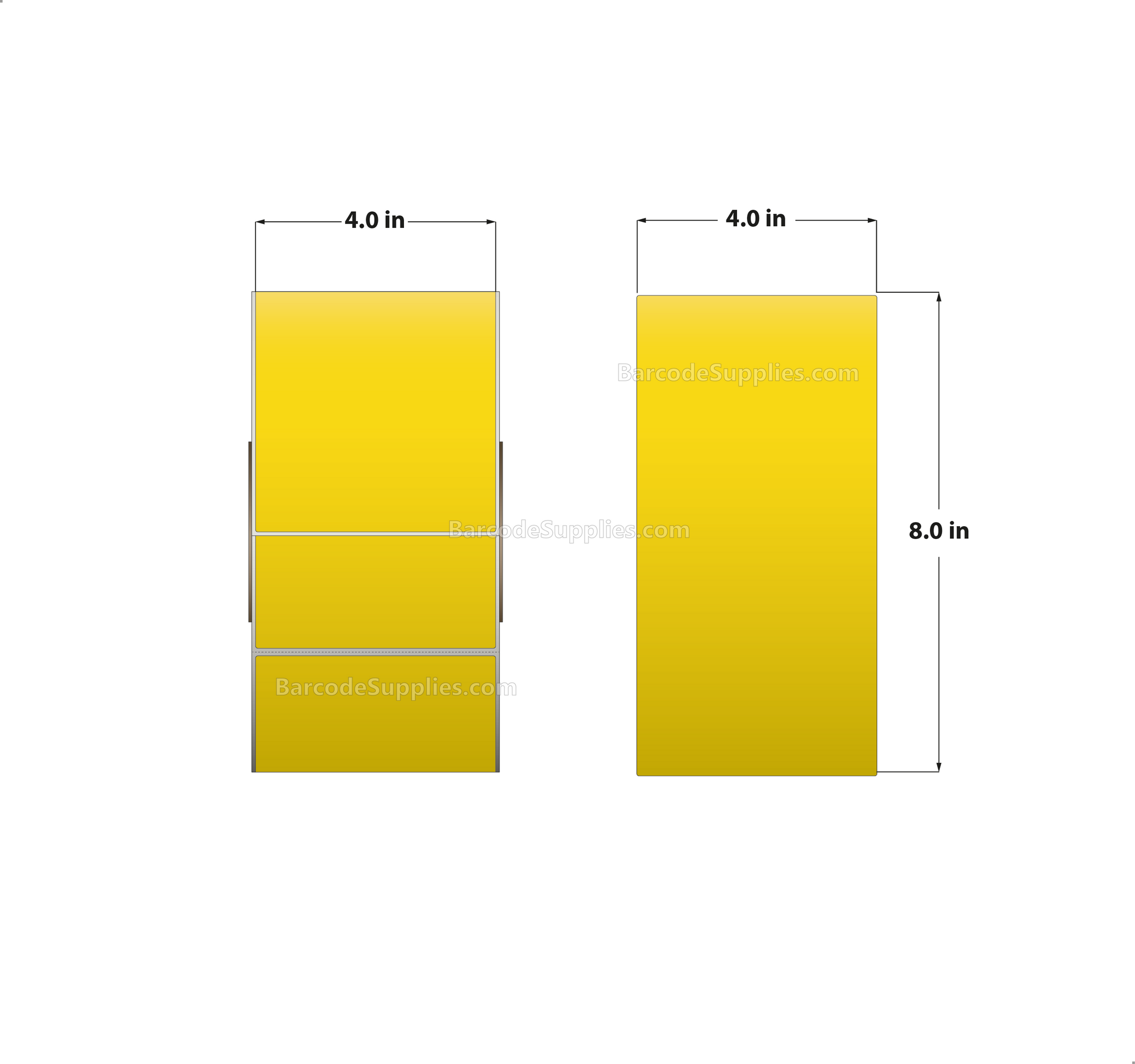 4 x 8 Thermal Transfer Pantone Yellow Labels With Permanent Adhesive - Perforated - 750 Labels Per Roll - Carton Of 4 Rolls - 3000 Labels Total - MPN: RFC-4-8-750-YL