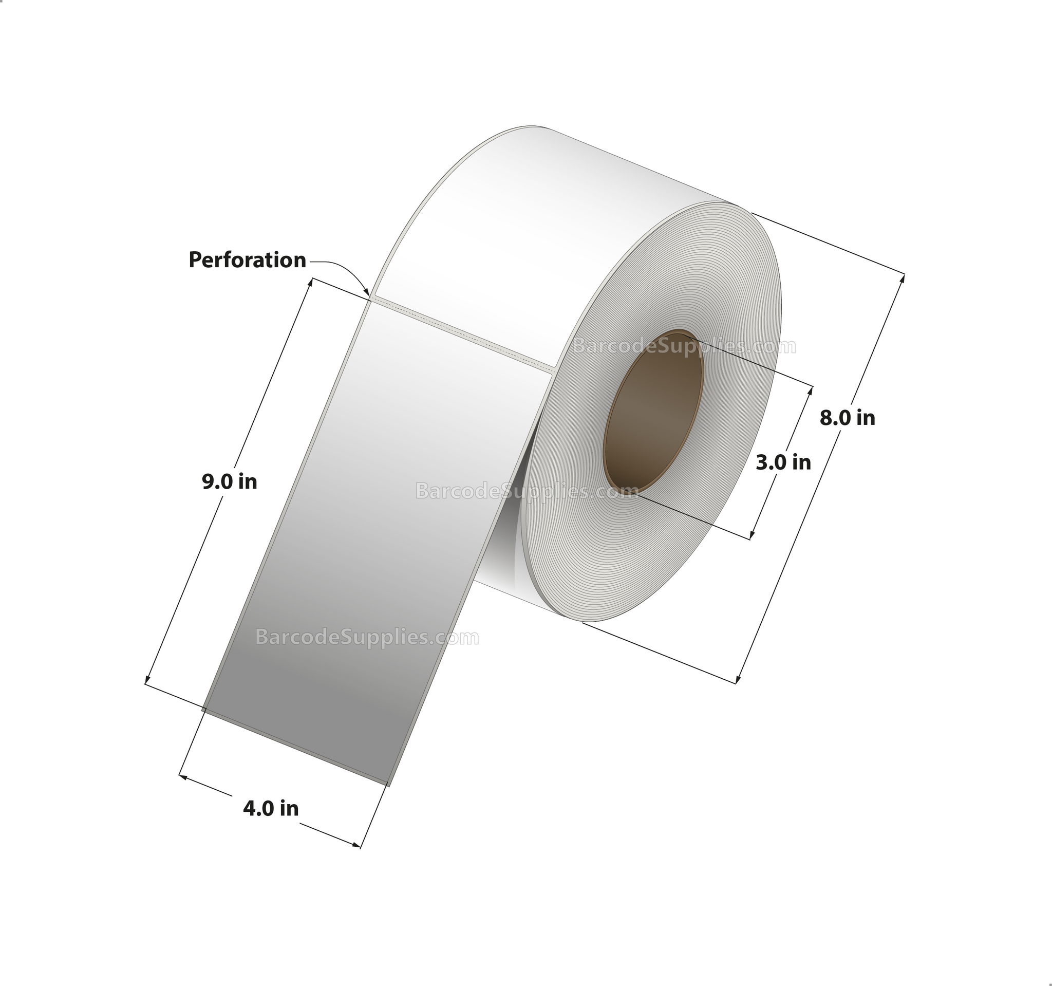 4 x 9 Thermal Transfer White Labels With Rubber Adhesive - Perforated - 750 Labels Per Roll - Carton Of 4 Rolls - 3000 Labels Total - MPN: CTT400900-3P