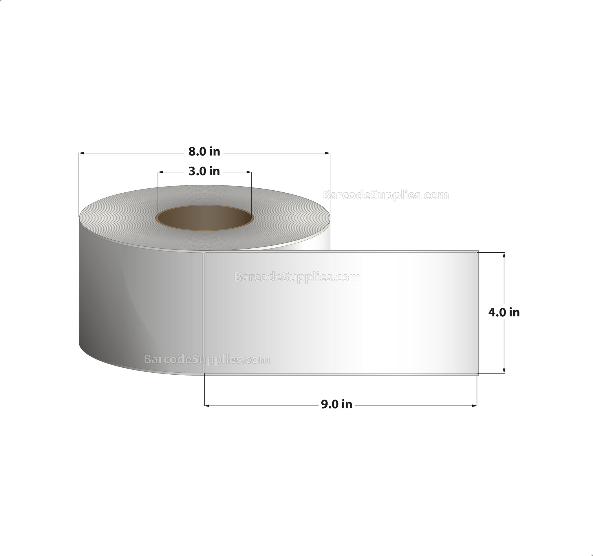 4 x 9 Thermal Transfer White Labels With Rubber Adhesive - No Perforation - 750 Labels Per Roll - Carton Of 4 Rolls - 3000 Labels Total - MPN: CTT400900-3