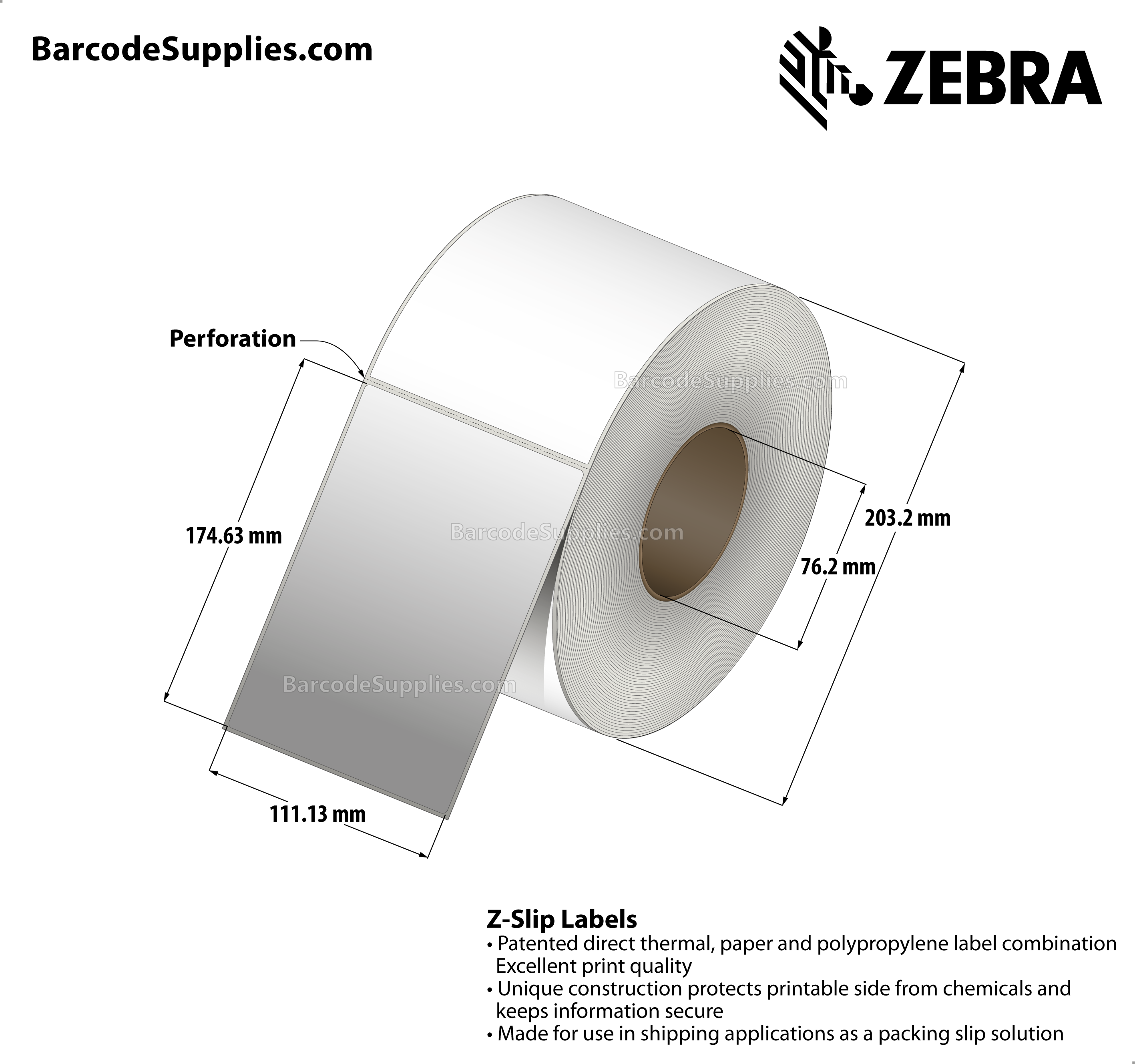4.375 x 6.875 Direct Thermal White Z-Slip Labels With Permanent Adhesive - All-in-one packing slip solution - Perforated - 580 Labels Per Roll - Carton Of 4 Rolls - 2320 Labels Total - MPN: 10006703