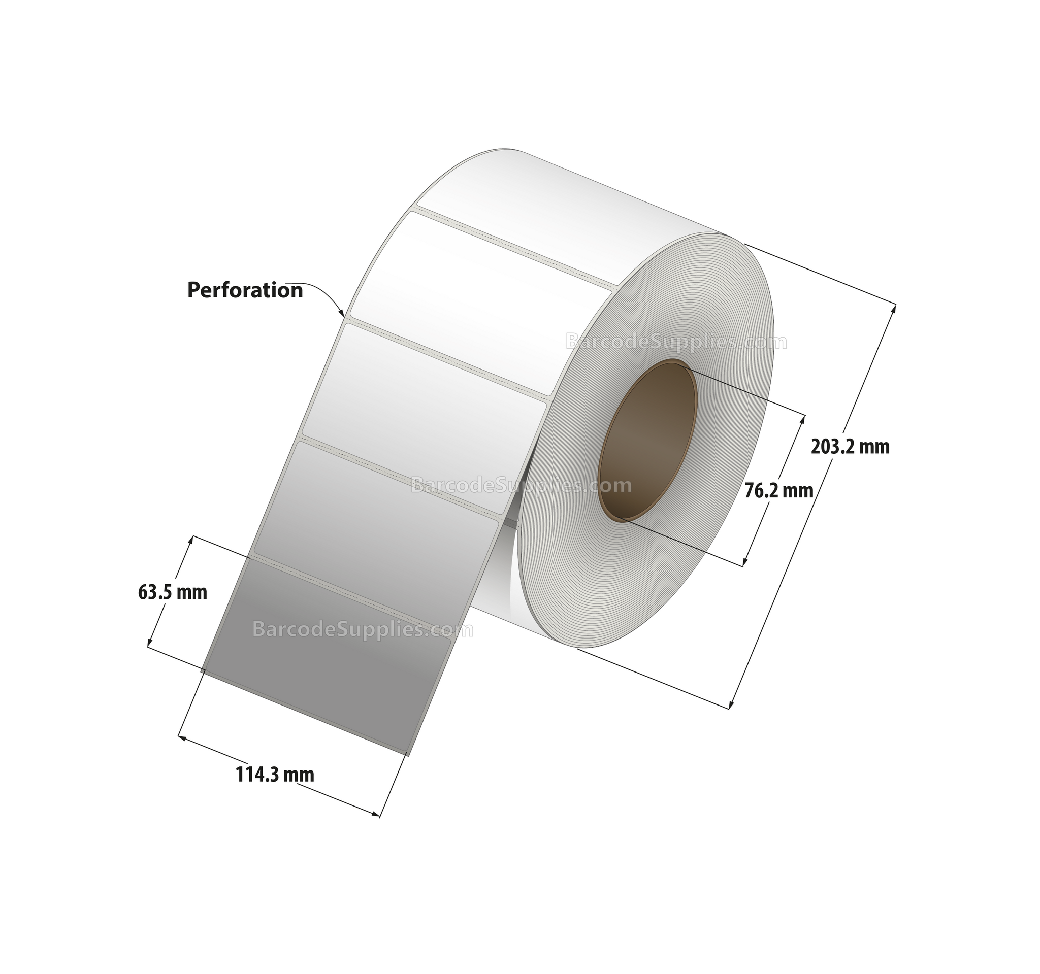 4.5 x 2.5 Direct Thermal White Labels With Acrylic Adhesive - Perforated - 2500 Labels Per Roll - Carton Of 4 Rolls - 10000 Labels Total - MPN: RD-45-25-2500-3 - BarcodeSource, Inc.