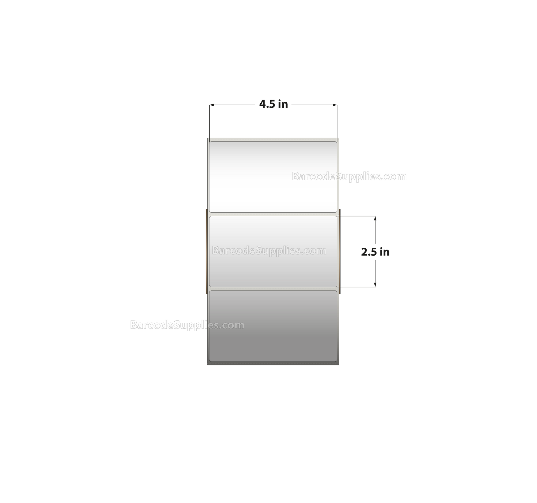 4.5 x 2.5 Direct Thermal White Labels With Acrylic Adhesive - Perforated - 2500 Labels Per Roll - Carton Of 4 Rolls - 10000 Labels Total - MPN: RD-45-25-2500-3 - BarcodeSource, Inc.