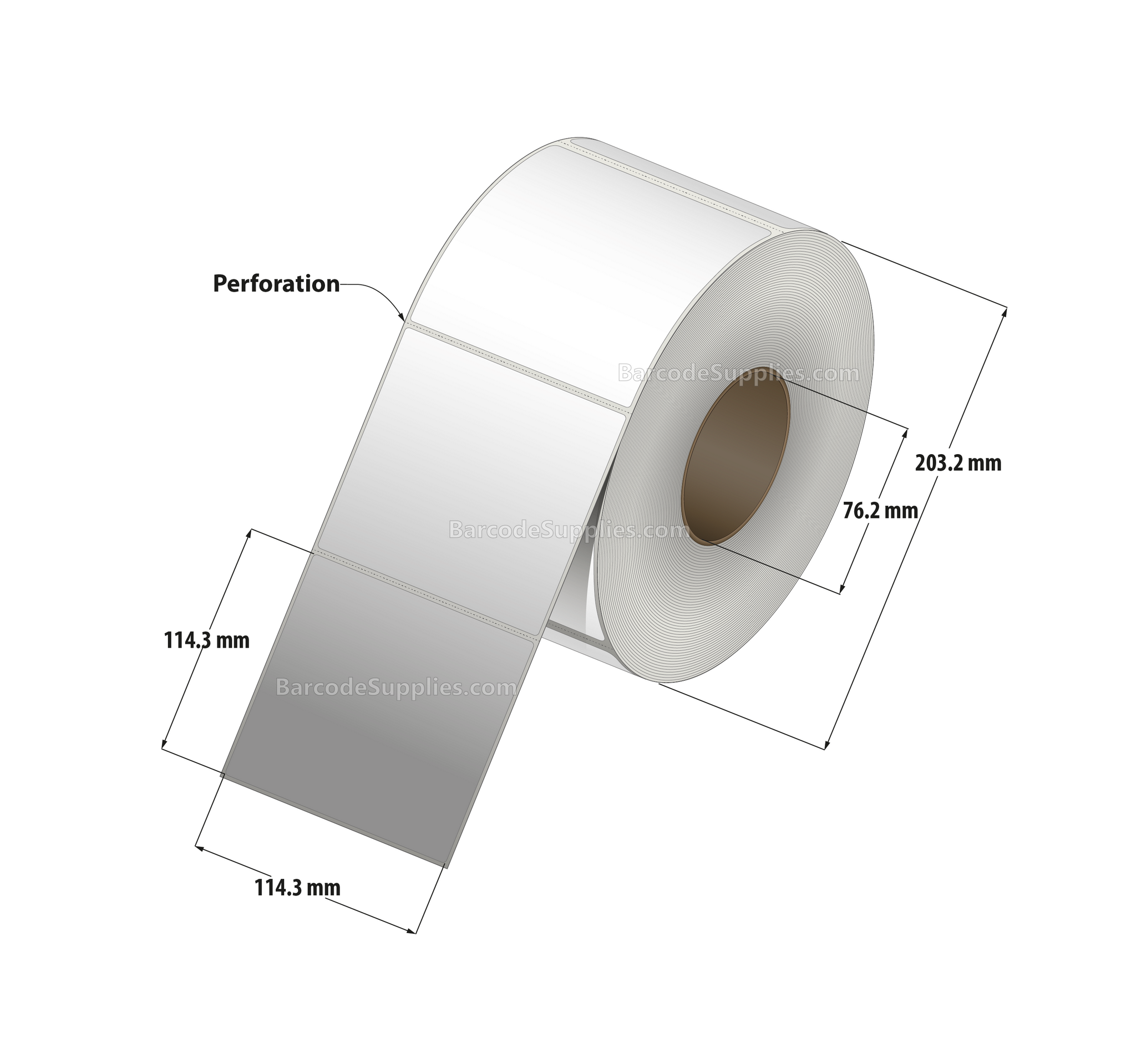 4.5 x 4.5 Direct Thermal White Labels With Acrylic Adhesive - Perforated - 1400 Labels Per Roll - Carton Of 4 Rolls - 5600 Labels Total - MPN: RD-45-45-1400-3 - BarcodeSource, Inc.