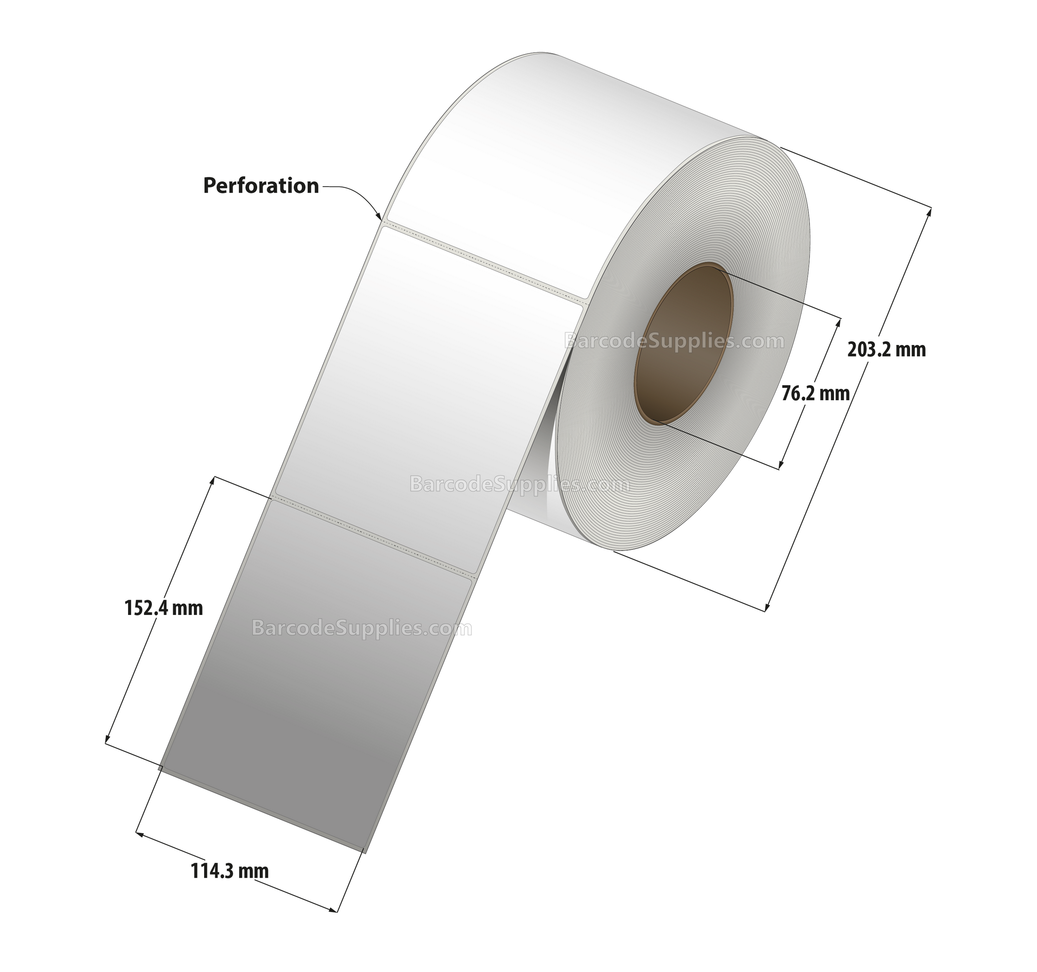 4.5 x 6 Direct Thermal White Labels With Acrylic Adhesive - Perforated - 1000 Labels Per Roll - Carton Of 4 Rolls - 4000 Labels Total - MPN: RD-45-6-1000-3 - BarcodeSource, Inc.