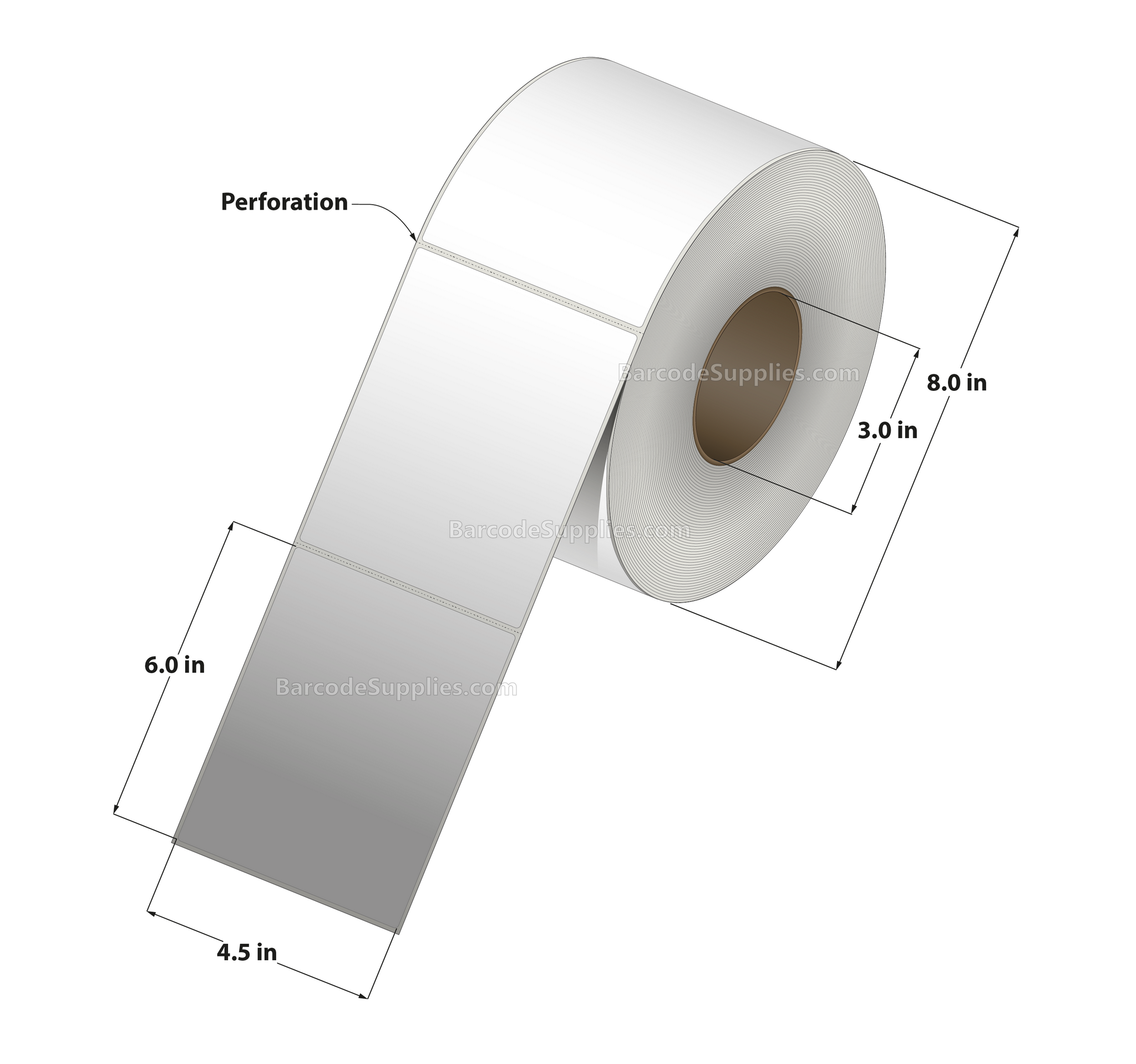 4.5 x 6 Direct Thermal White Labels With Acrylic Adhesive - Perforated - 1000 Labels Per Roll - Carton Of 4 Rolls - 4000 Labels Total - MPN: RD-45-6-1000-3 - BarcodeSource, Inc.