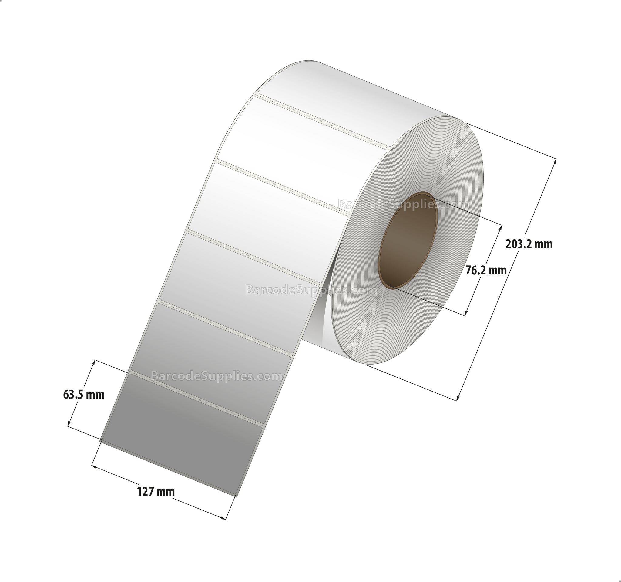 5 x 2.5 Thermal Transfer White Labels With Permanent Adhesive - Perforated - 2500 Labels Per Roll - Carton Of 4 Rolls - 10000 Labels Total - MPN: RT-5-25-2500-3