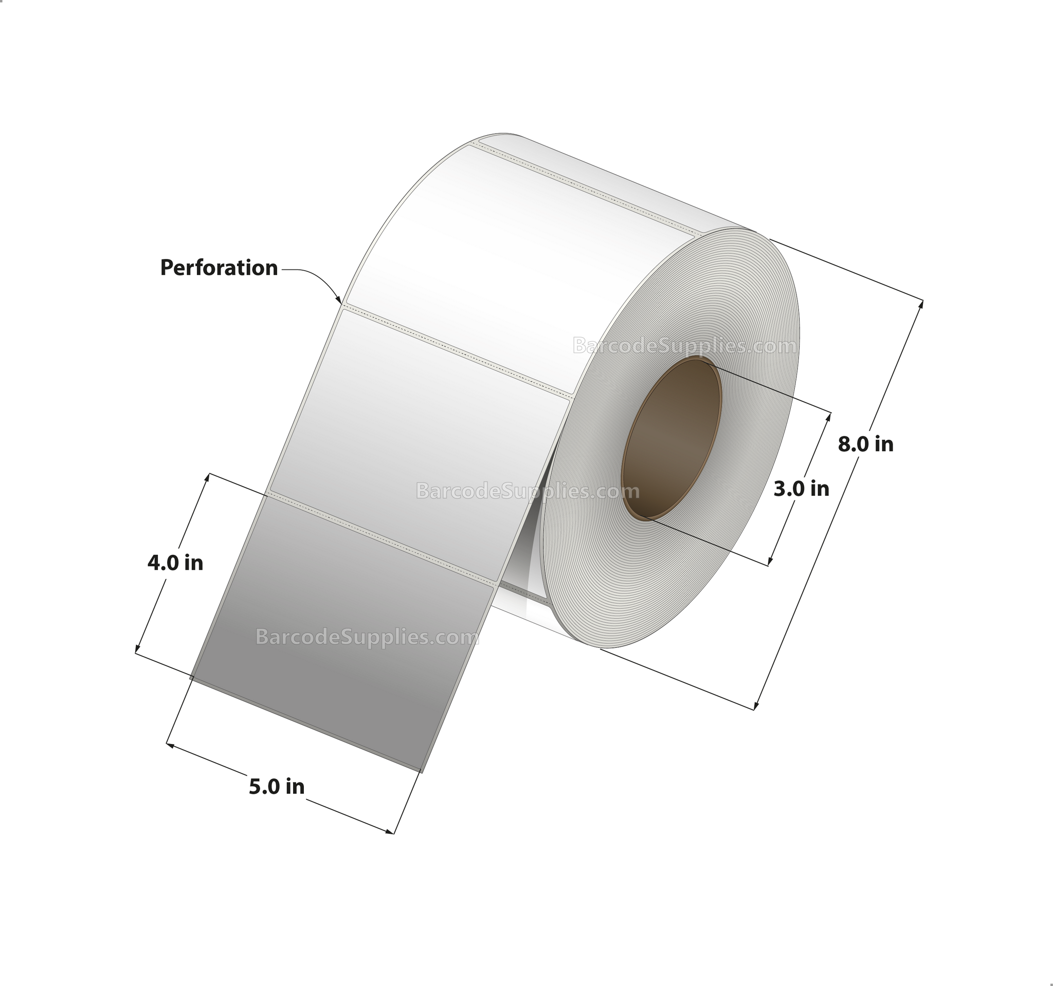 5 x 4 Thermal Transfer White Labels With Permanent Acrylic Adhesive - Perforated - 1500 Labels Per Roll - Carton Of 4 Rolls - 6000 Labels Total - MPN: TH54-1P