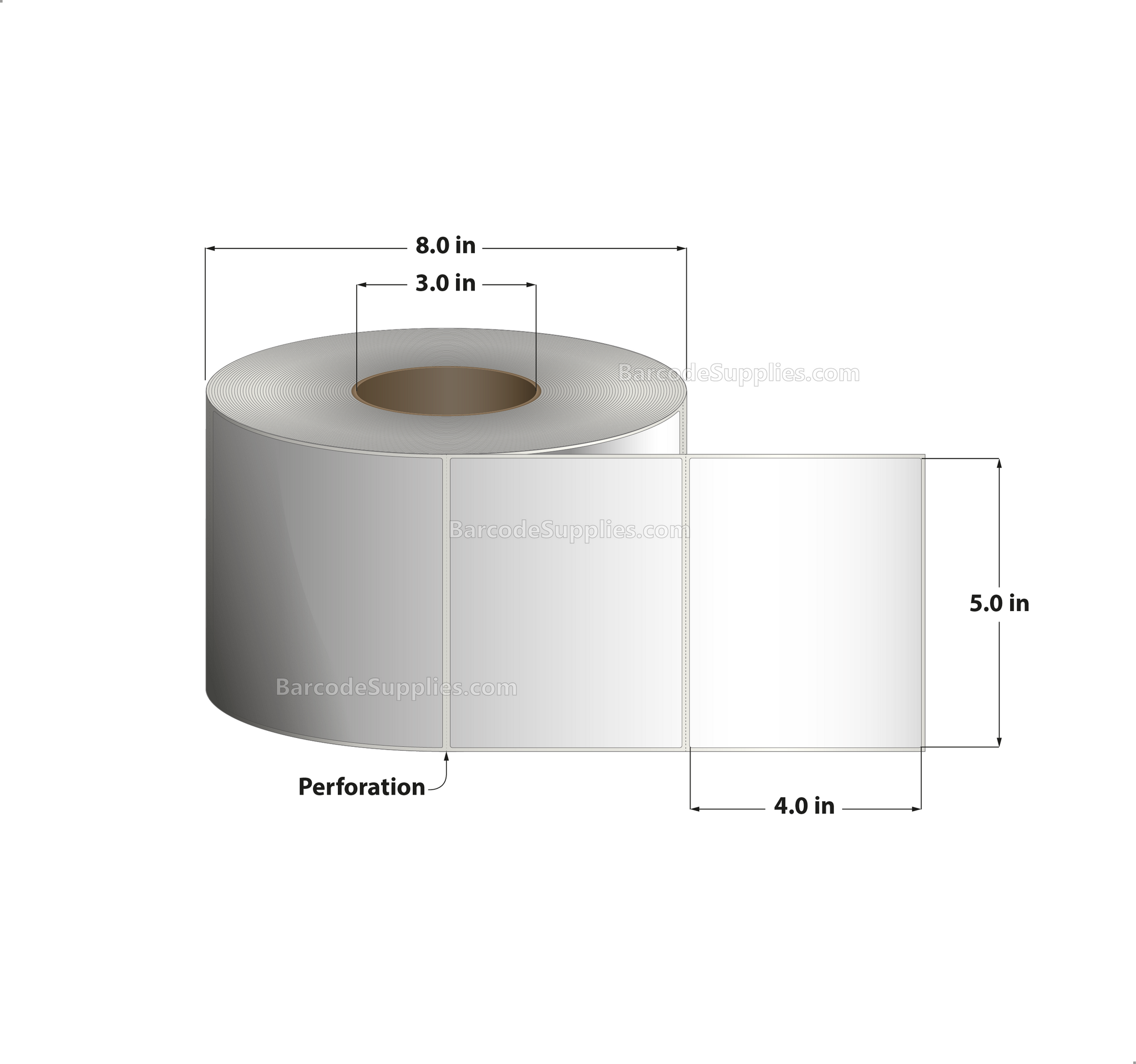 5 x 4 Thermal Transfer White Labels With Permanent Acrylic Adhesive - Perforated - 1500 Labels Per Roll - Carton Of 4 Rolls - 6000 Labels Total - MPN: TH54-1P
