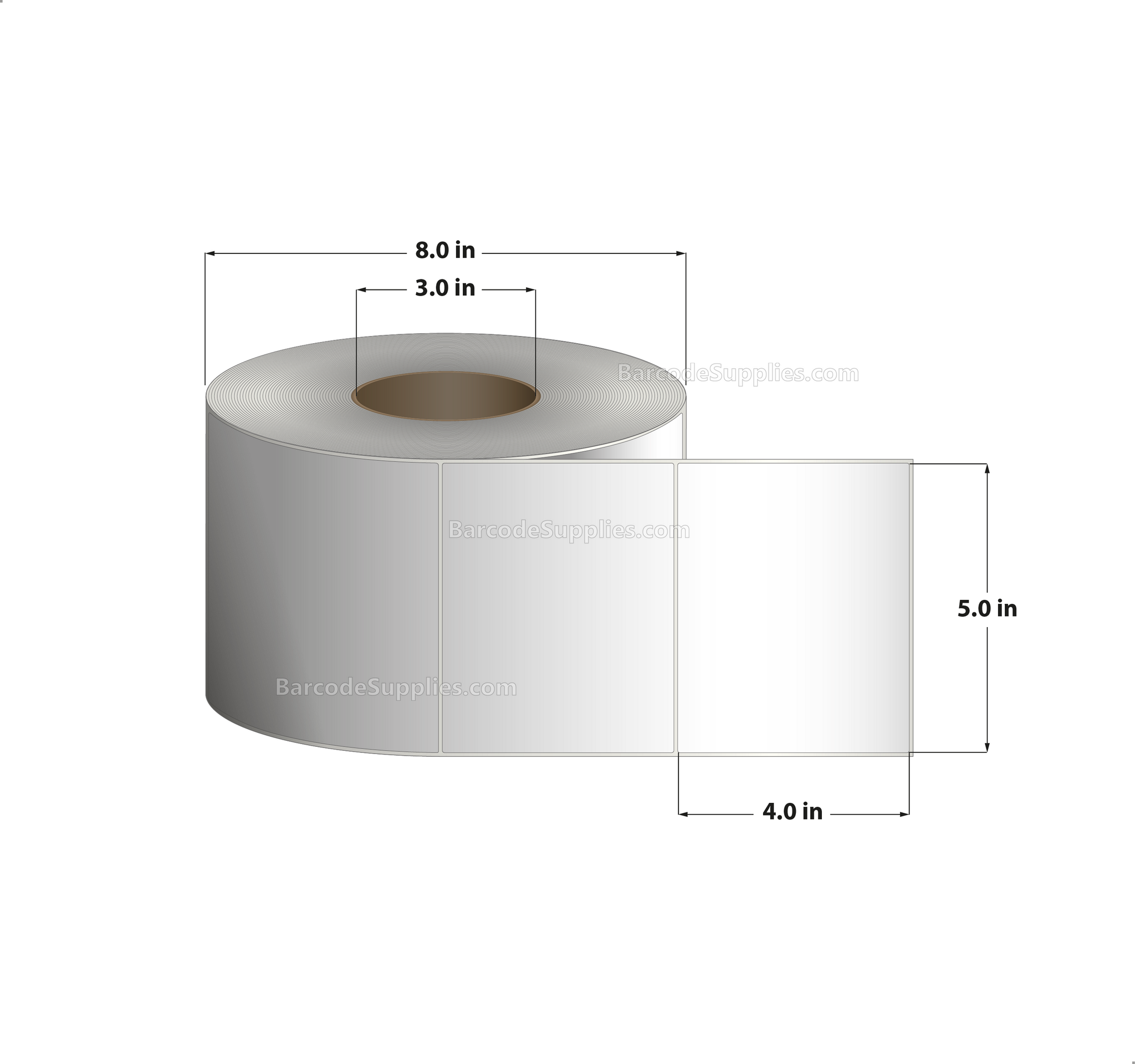 5 x 4 Thermal Transfer White Labels With Permanent Acrylic Adhesive - Not Perforated - 1500 Labels Per Roll - Carton Of 4 Rolls - 6000 Labels Total - MPN: TH54-1