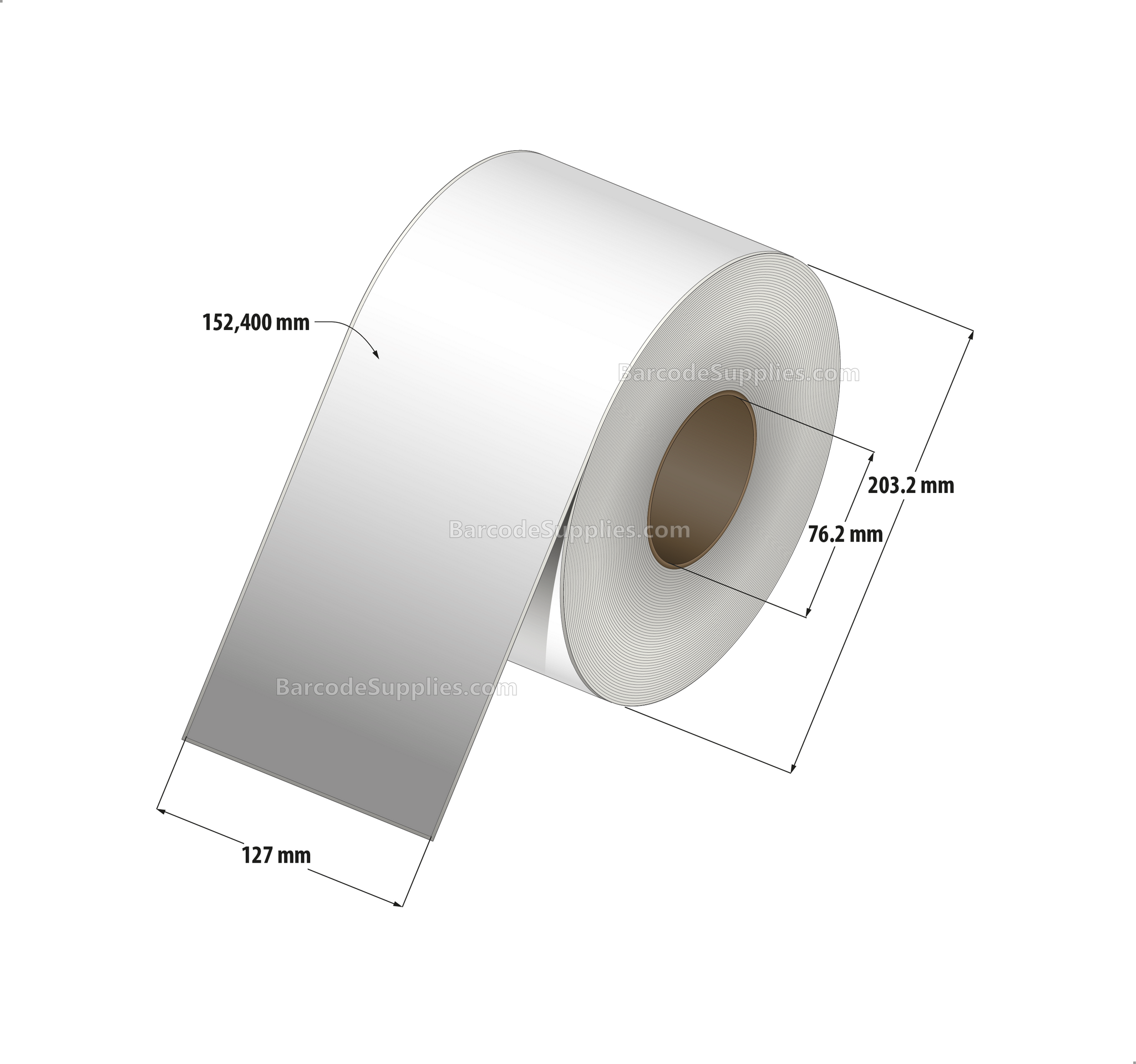 5 x 500' Thermal Transfer White Labels With Permanent Acrylic Adhesive - Not Perforated - 2000 Labels Per Roll - Carton Of 4 Rolls - 8000 Labels Total - MPN: TH4X500FT