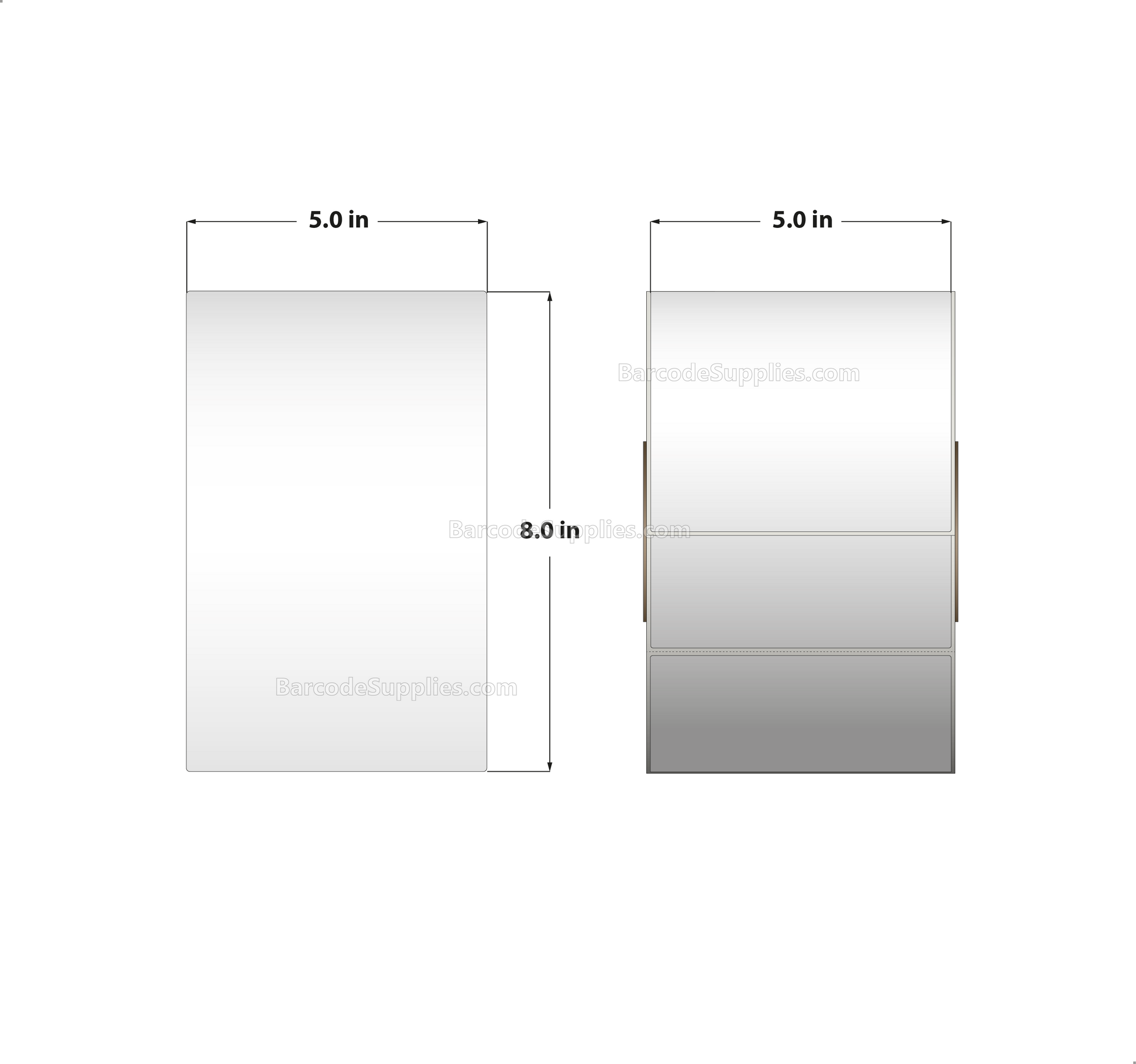 5 x 8 Thermal Transfer White Labels With Permanent Adhesive - Perforated - 750 Labels Per Roll - Carton Of 4 Rolls - 3000 Labels Total - MPN: RT-5-8-750-3