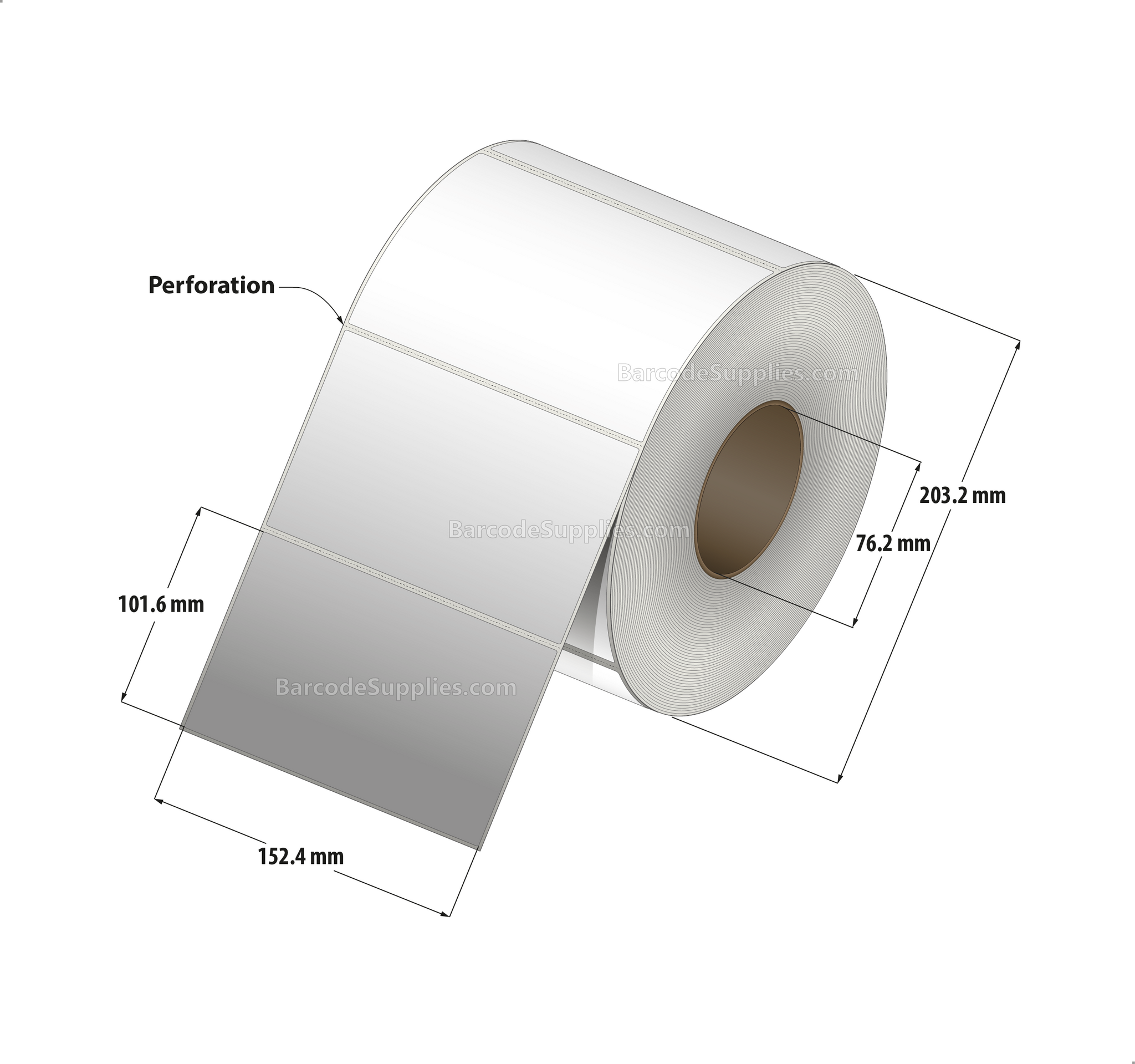 6 x 4 Direct Thermal White Labels With Acrylic Adhesive - Perforated - 1500 Labels Per Roll - Carton Of 4 Rolls - 6000 Labels Total - MPN: RD-6-4-1500-3 - BarcodeSource, Inc.