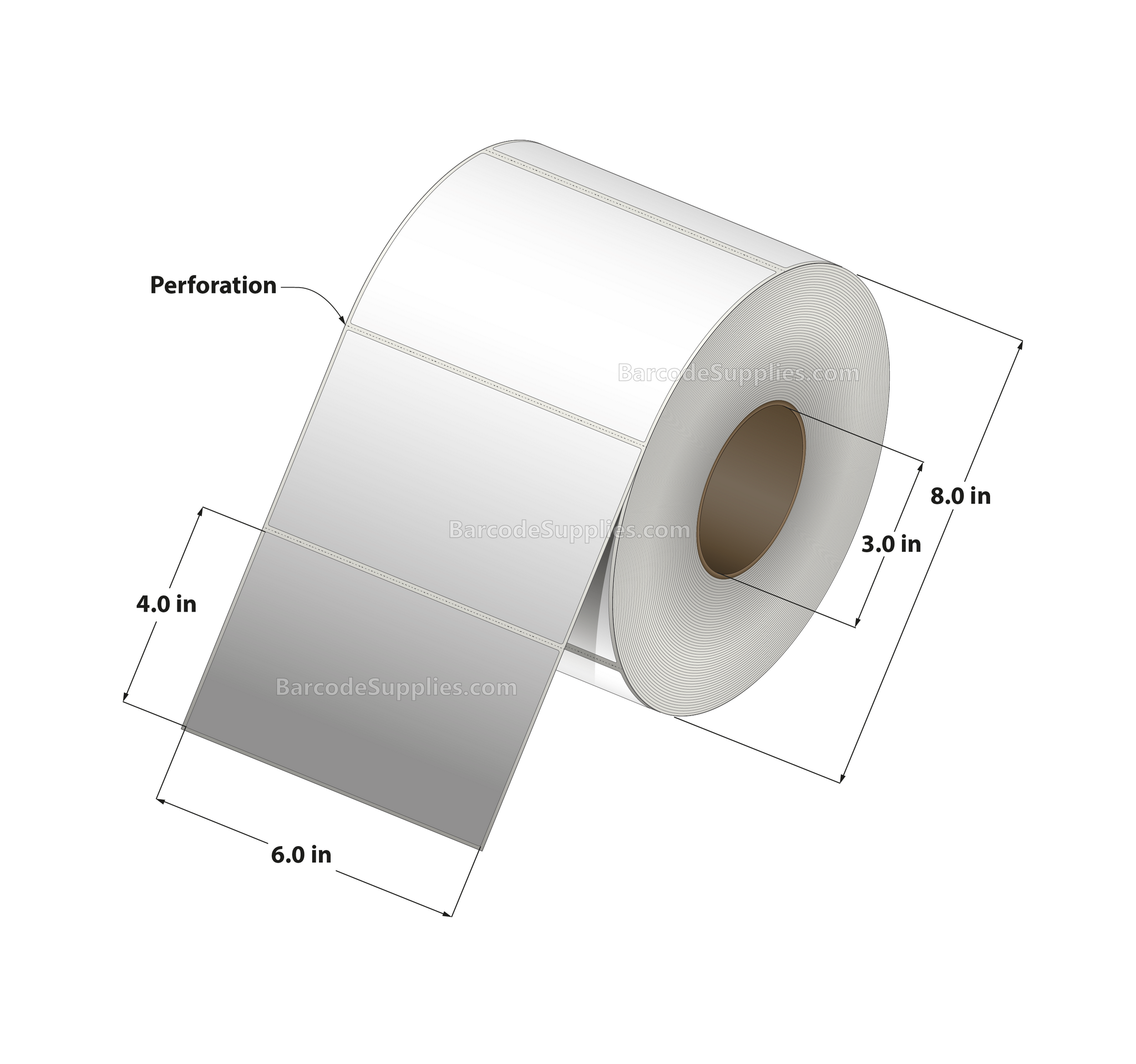6 x 4 Thermal Transfer White Labels With Rubber Adhesive - Perforated - 1500 Labels Per Roll - Carton Of 4 Rolls - 6000 Labels Total - MPN: CTT600400-3P