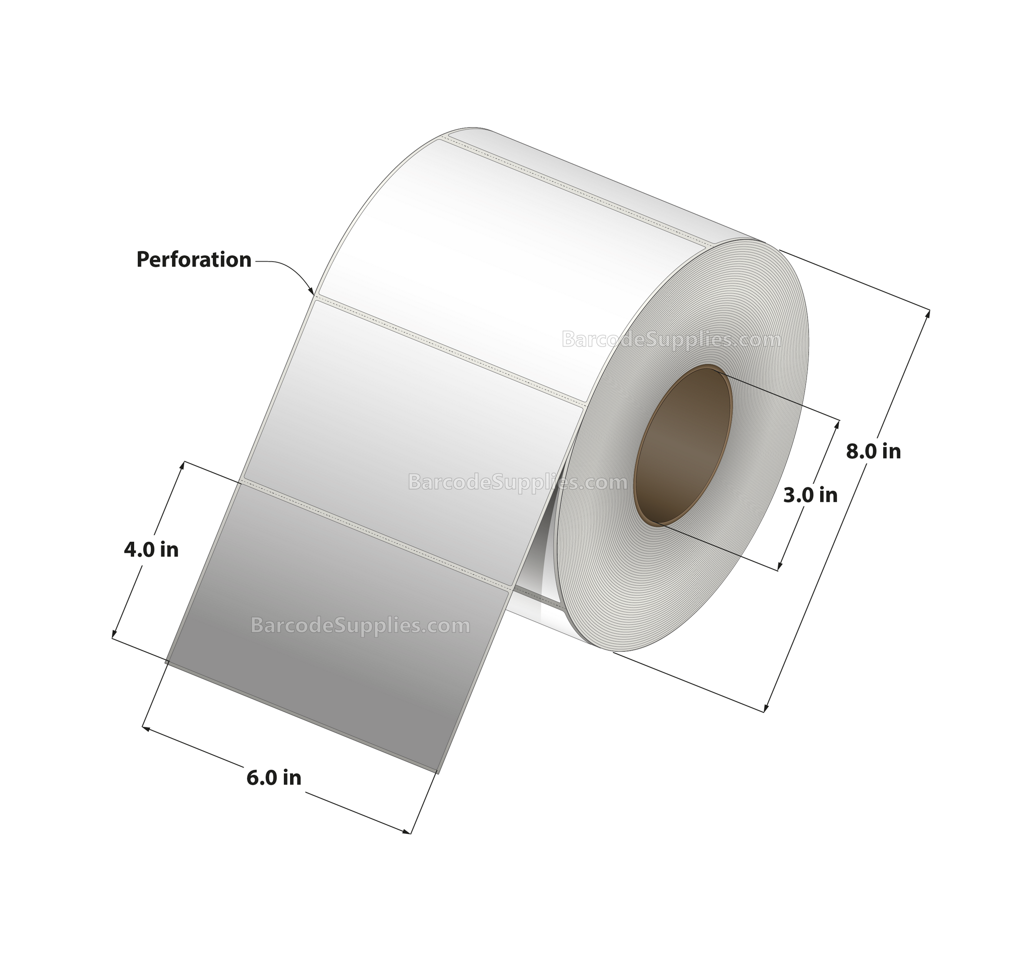 6 x 4 Thermal Transfer White Labels With Permanent Adhesive - Perforated - 1500 Labels Per Roll - Carton Of 4 Rolls - 6000 Labels Total - MPN: RT-6-4-1500-3